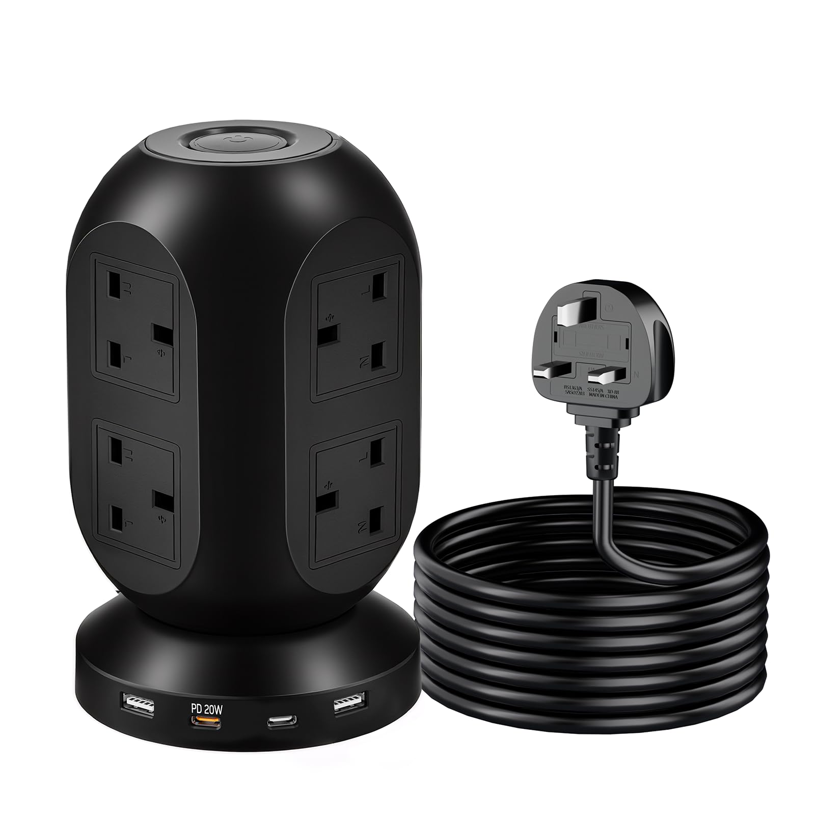 Jolof Store Power Tower Extension Lead | 8 Outlets & 4 USB Ports