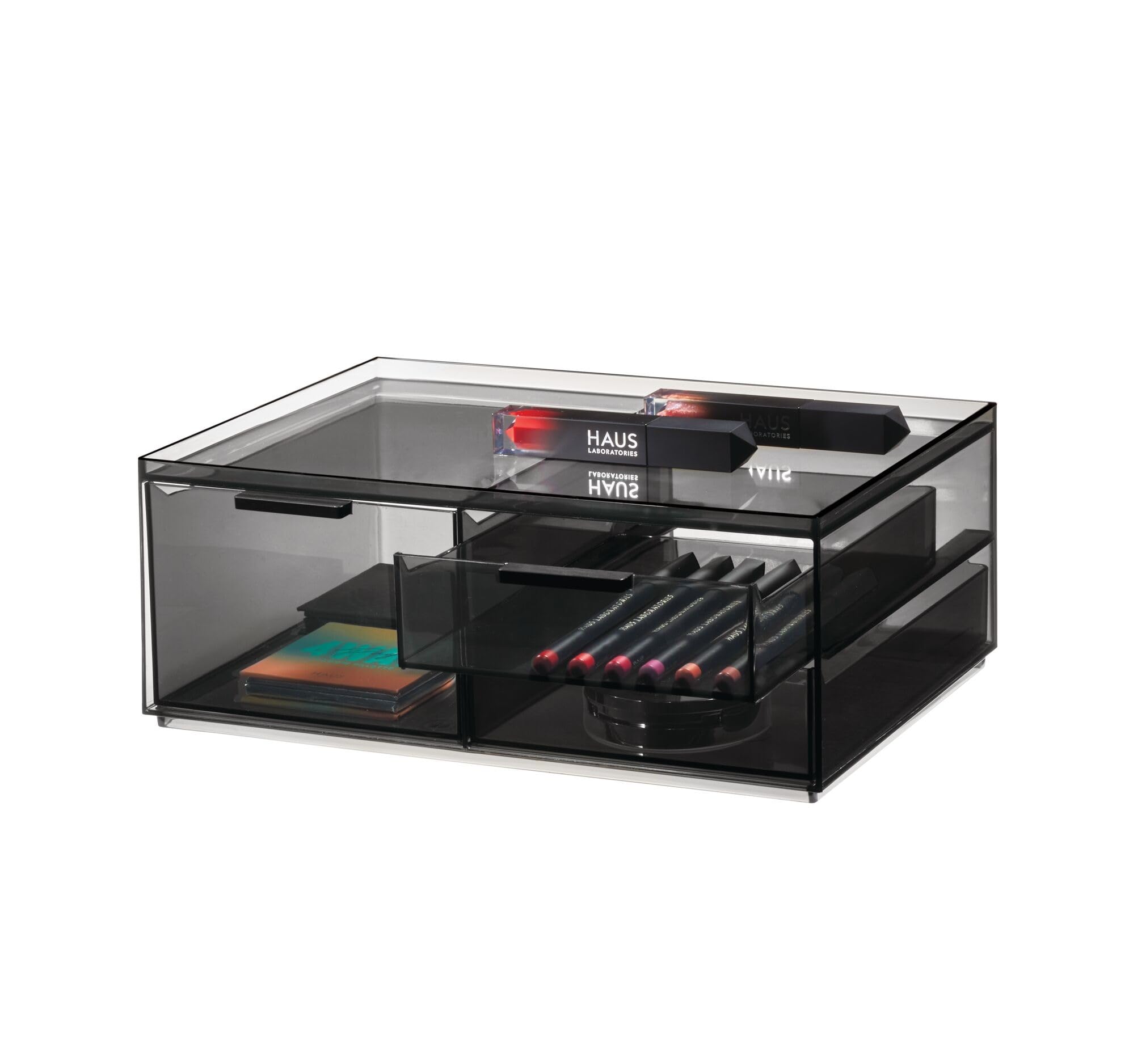 iDesign Sarah Tanno 3-Drawer Makeup Organiser | Wide RPET Smoke Black