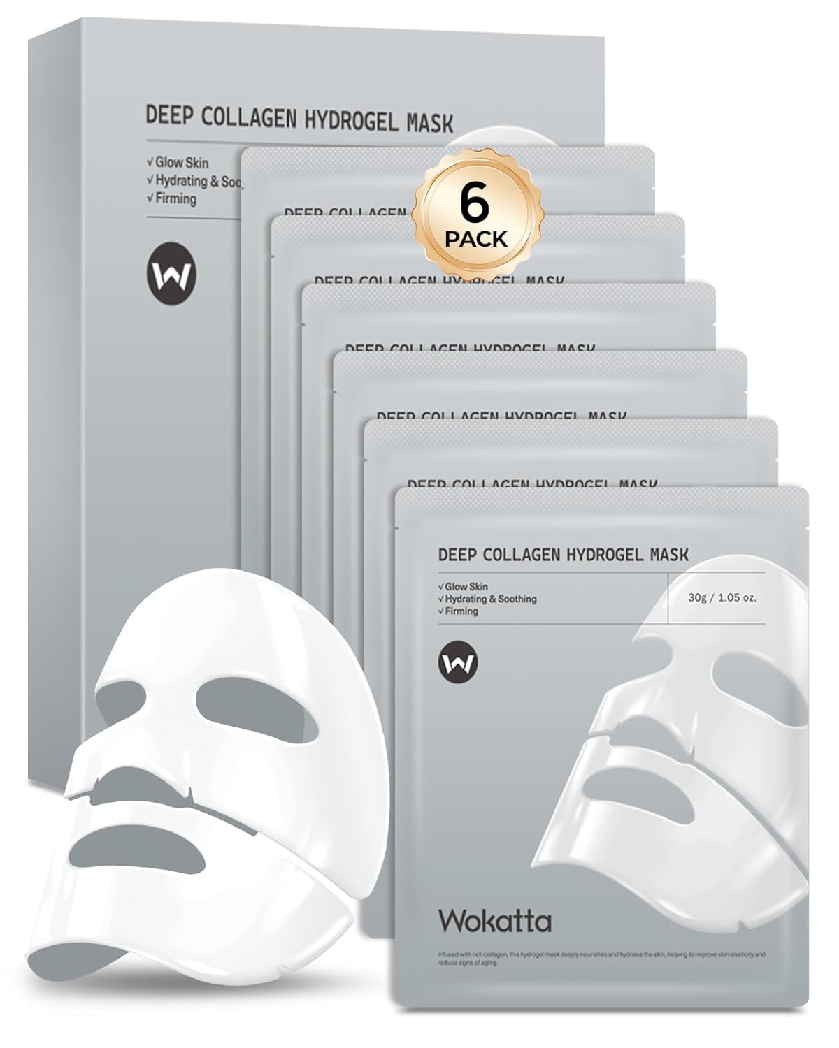 Wokatta Collagen Face Mask - 6PCS Deep Hydrating Overnight Hydrogel
