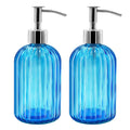 2-Pack Glass Soap Dispenser Set | 14oz Refillable Blue Jars