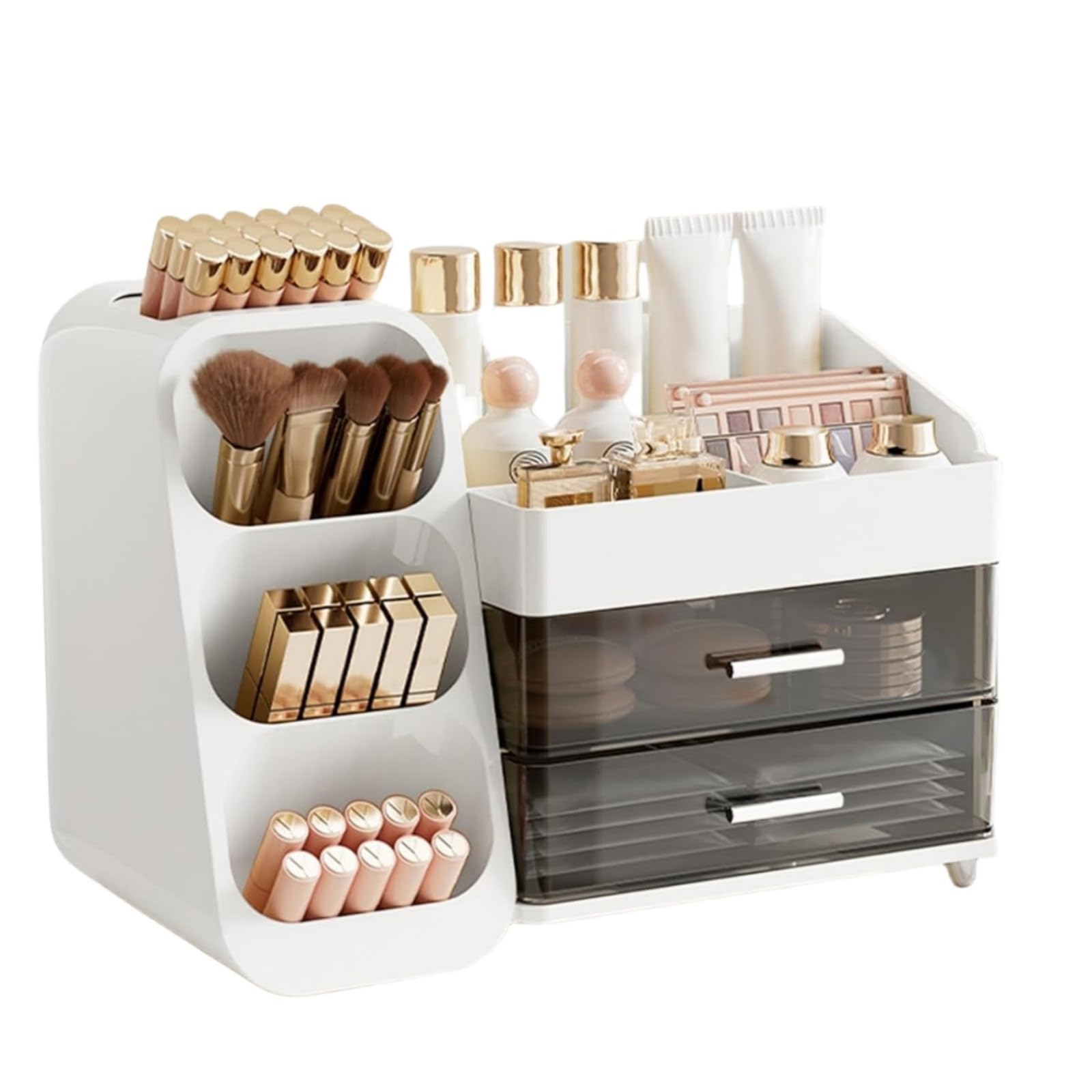 Yieseang Makeup Organiser with Brush Holder and Skincare Drawers