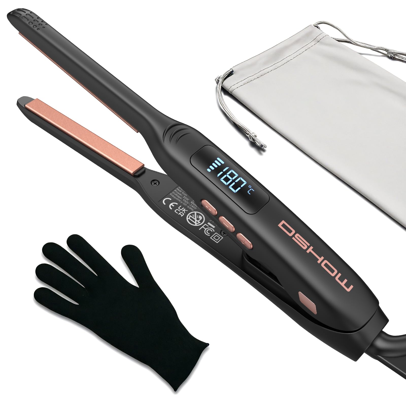 DSHOW Pencil Hair Straightener for Short Hair – Ceramic 3/10 Inch Slim Iron