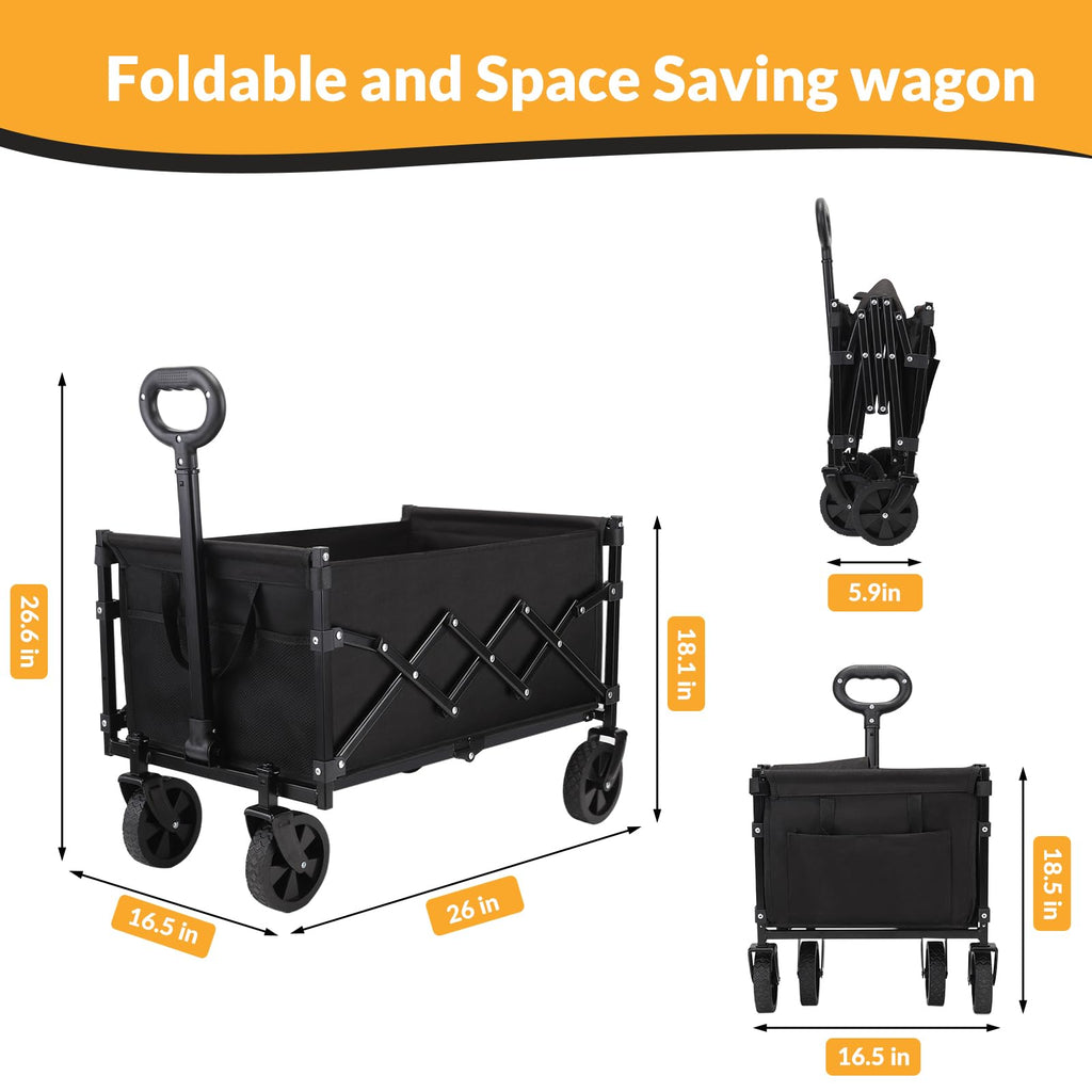RYGEO Foldable Utility Wagon – Heavy Duty Garden Cart with All-Terrain Wheels