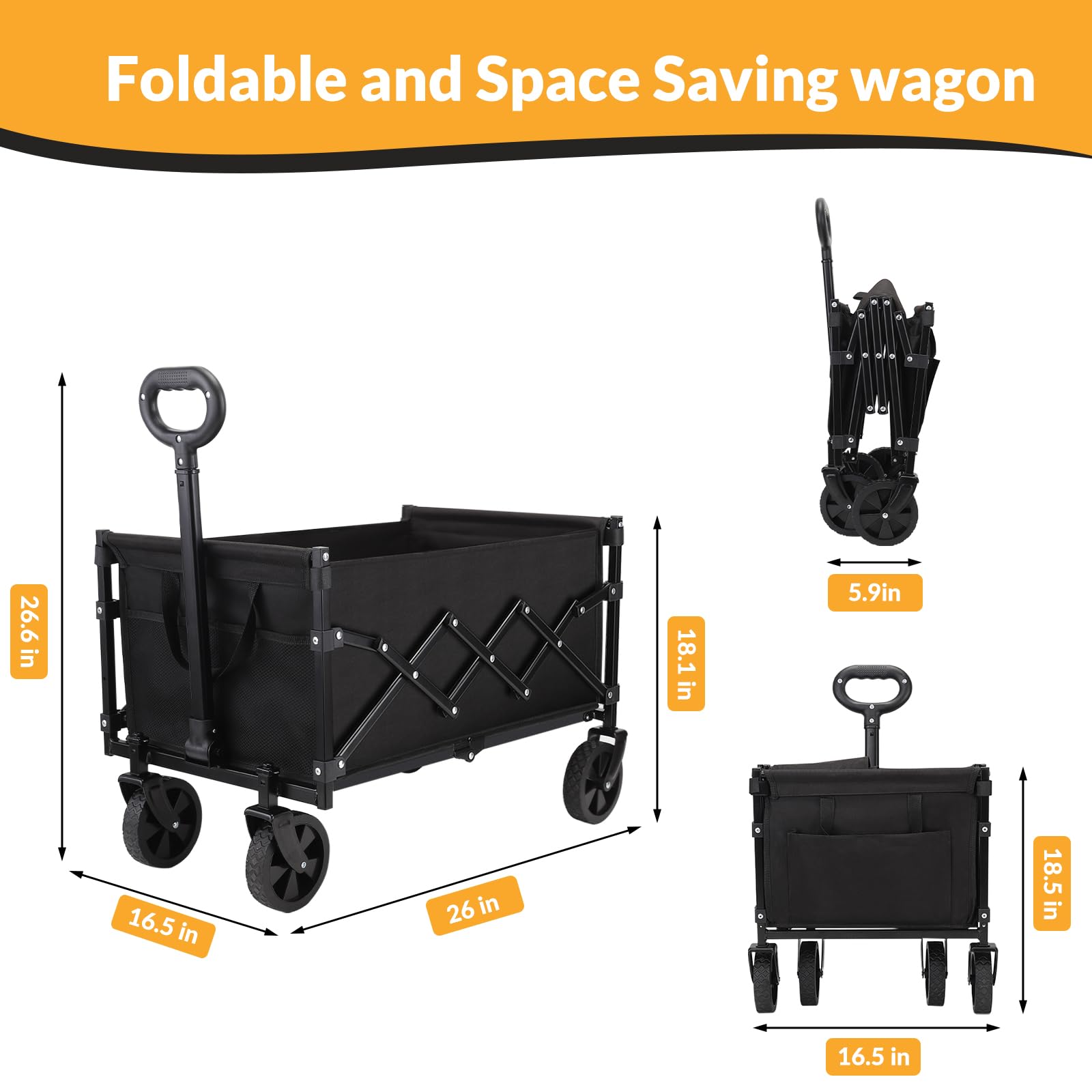 RYGEO Foldable Utility Wagon – Heavy Duty Garden Cart with All-Terrain Wheels