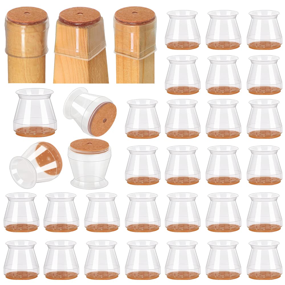 Silicone Chair Leg Floor Protectors with Felt Pads, 32 Pcs