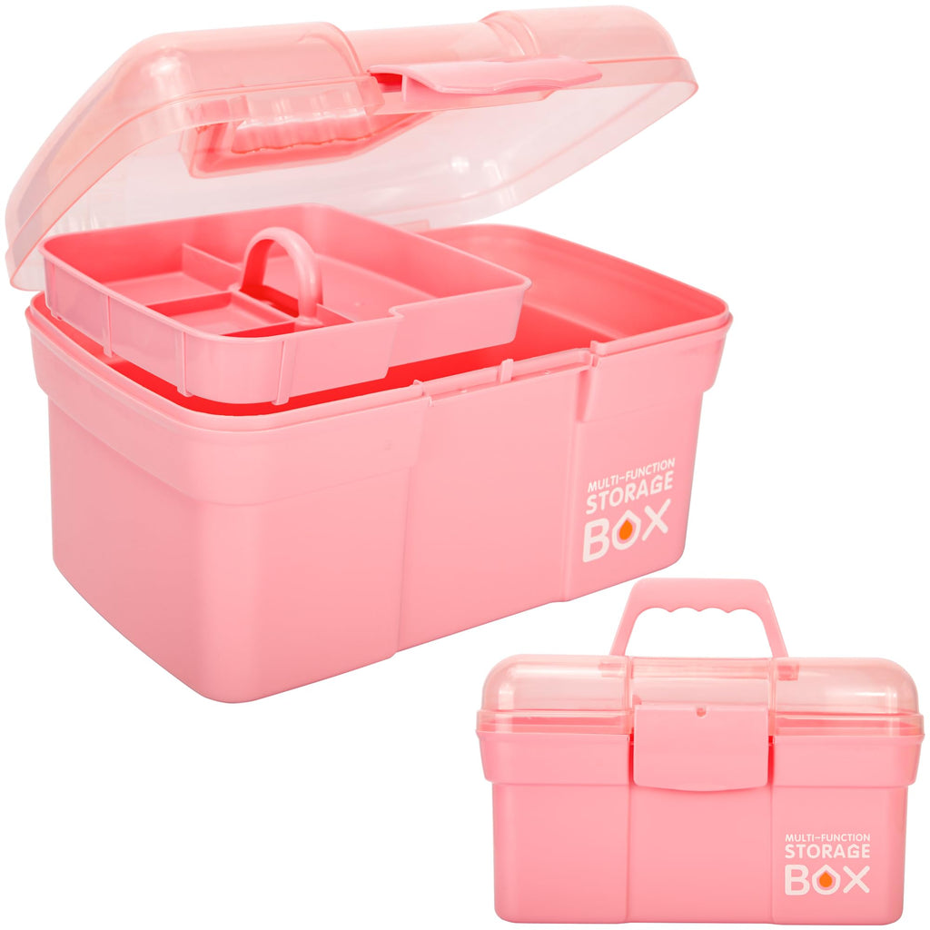 Creahaus 11in Multipurpose Storage Box with Removable Tray, Plastic Small Storage Box with Handle, Portable Art Craft Organizer Case for Sewing - image 1