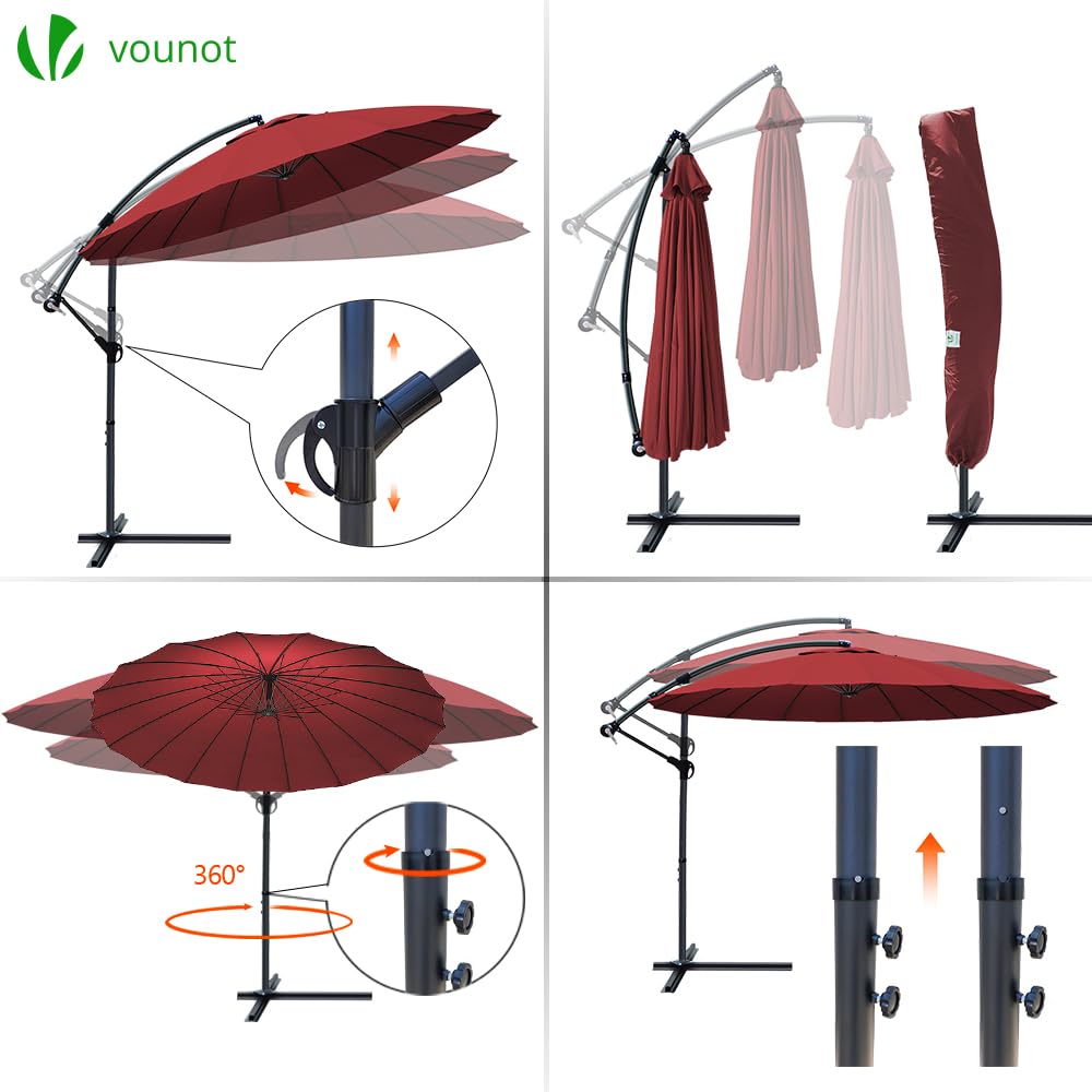 VOUNOT 3m Cantilever Shanghai Parasol - Red Banana Garden Patio Umbrella