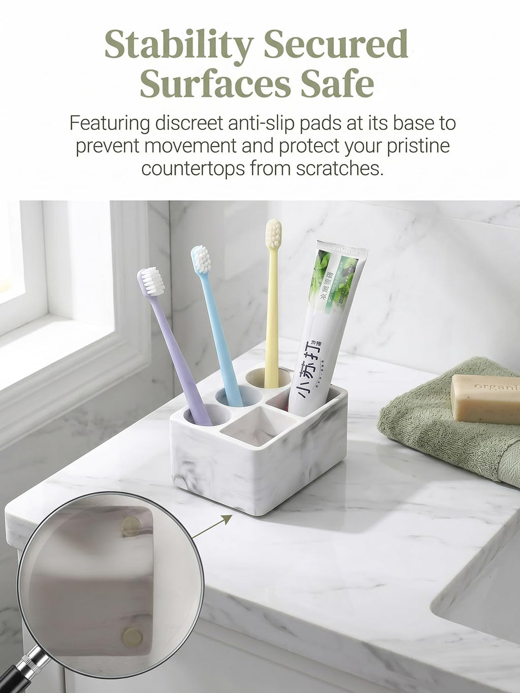 Zipplunk Diatomite Toothbrush Holder, Toothpaste Holder Marble White