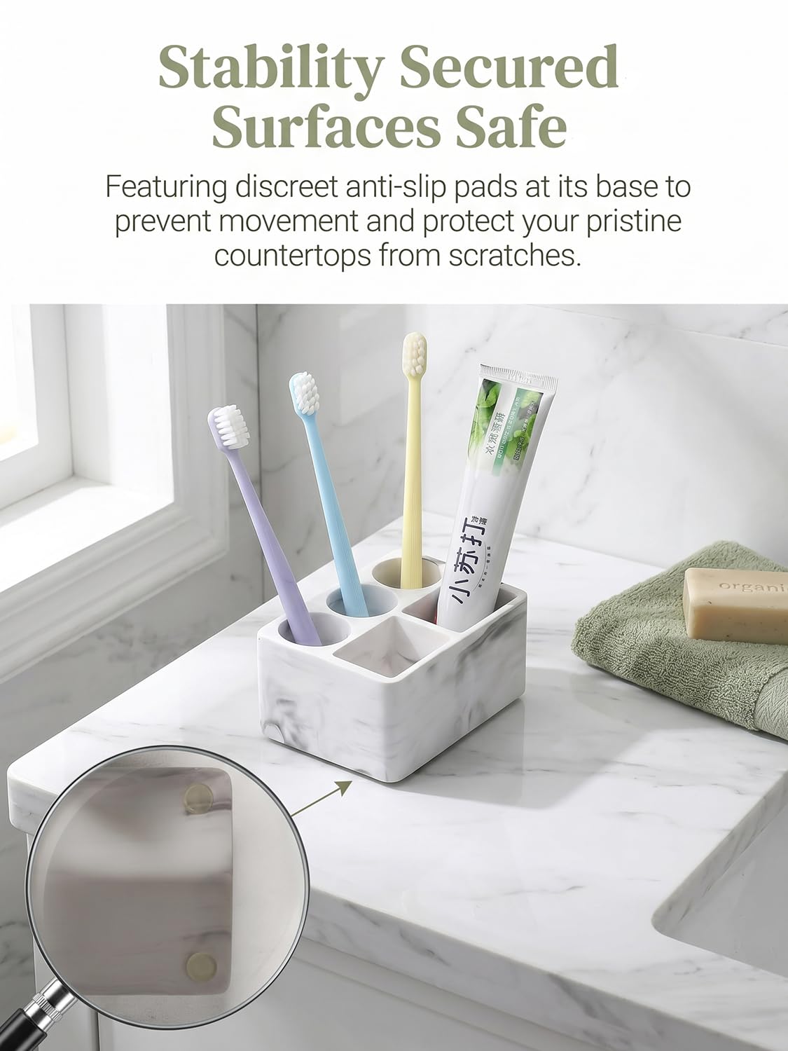 Zipplunk Diatomite Toothbrush Holder, Toothpaste Holder Marble White