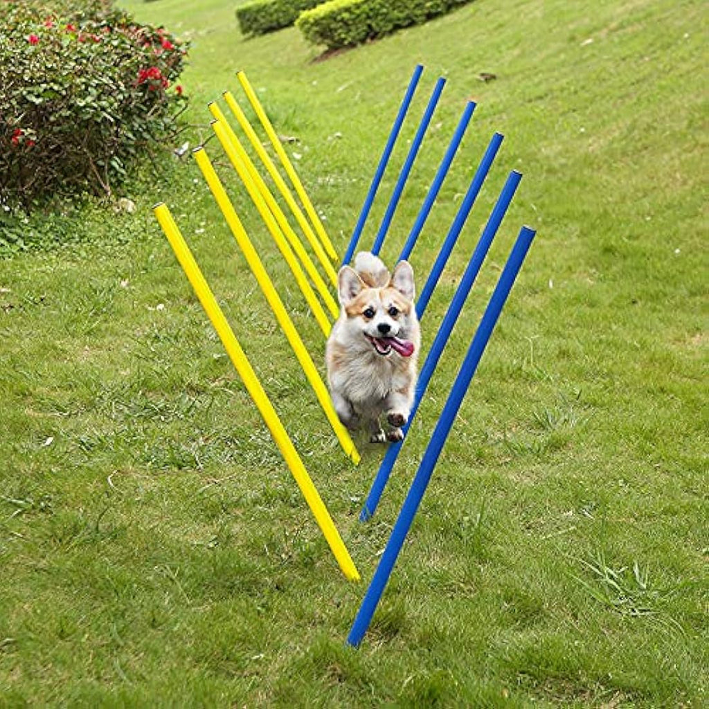 Pet Prime Dog Agility Weave Pole Set – 12 Piece Outdoor Training Kit