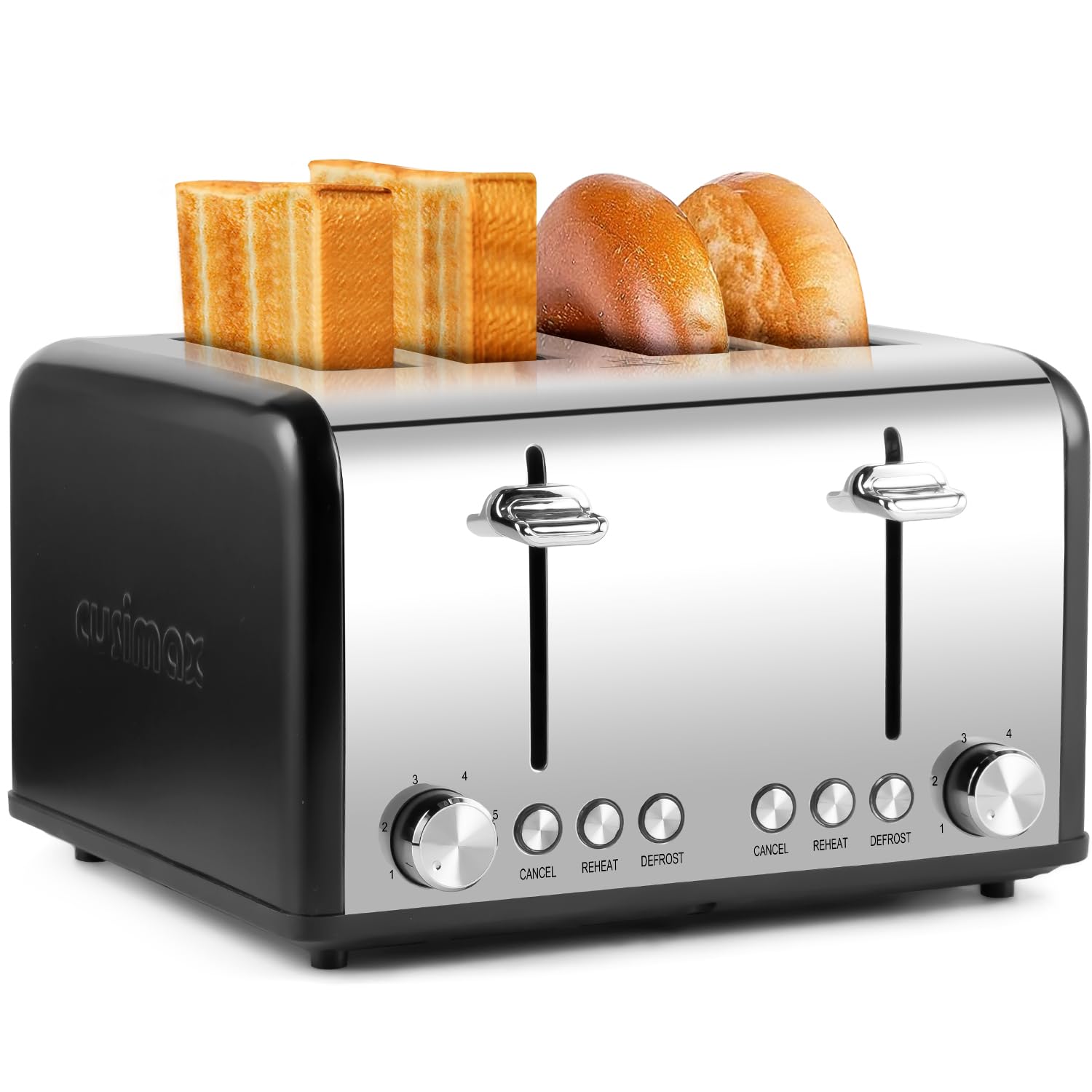 Cusimax 4-Slice Stainless Steel Toaster with Extra-Wide Slots