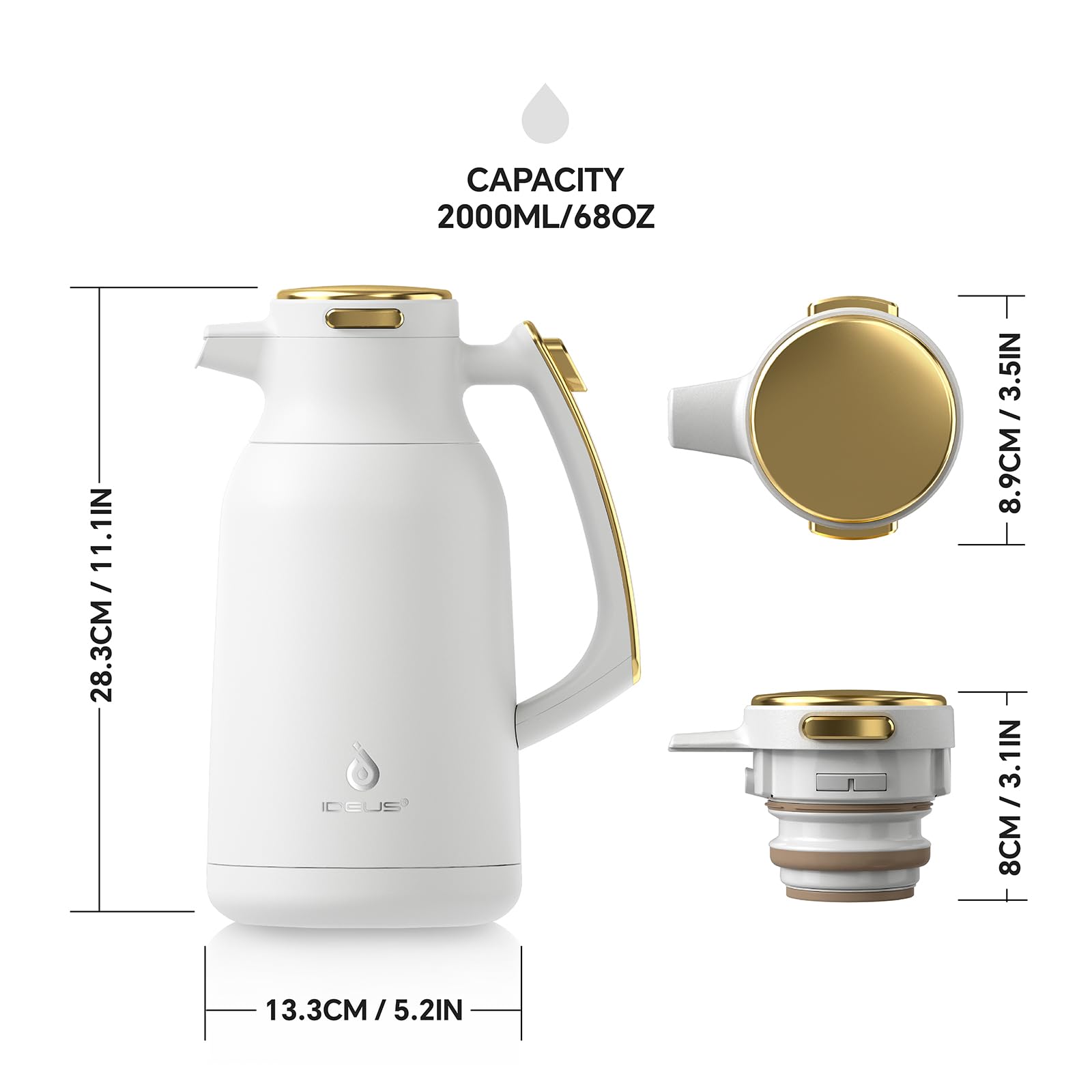 IDEUS 68oz Vacuum Insulated Coffee Carafe | Stainless Steel Thermal Pot