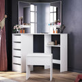ELEGANT Corner Dressing Table Set - White Vanity Desk with 5 Drawers