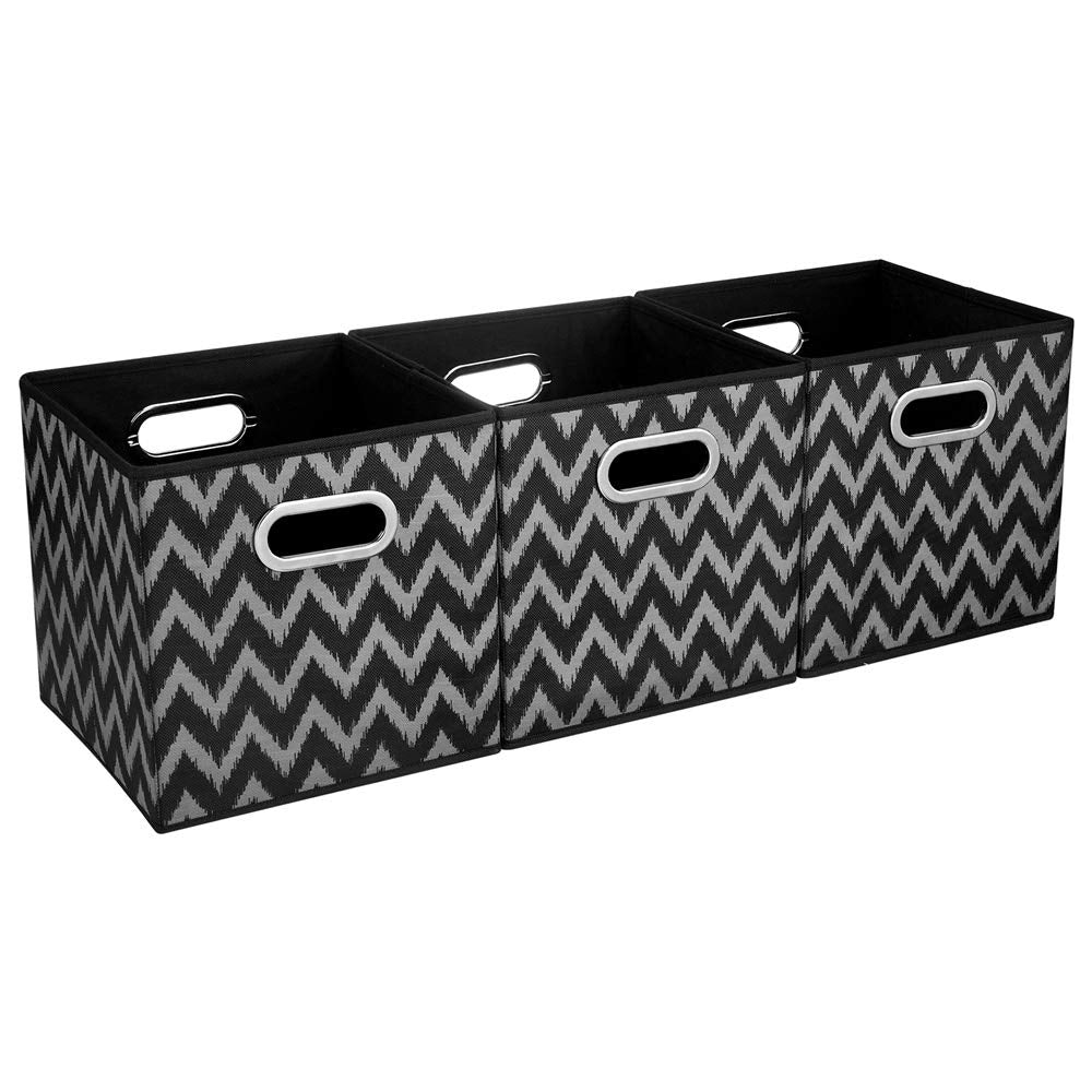 HSDT 3 Cube Storage Bins Black 10.5x10.5x11 Inch Foldable Grid Chevron Print Fabric Half Storage Basketes for Home Organizers Storage Drawer,QY-SC10-3 - image 1