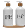 FEILANDUO Glass Soap Dispenser Set | Bamboo Pump & Tray for Kitchen Sink