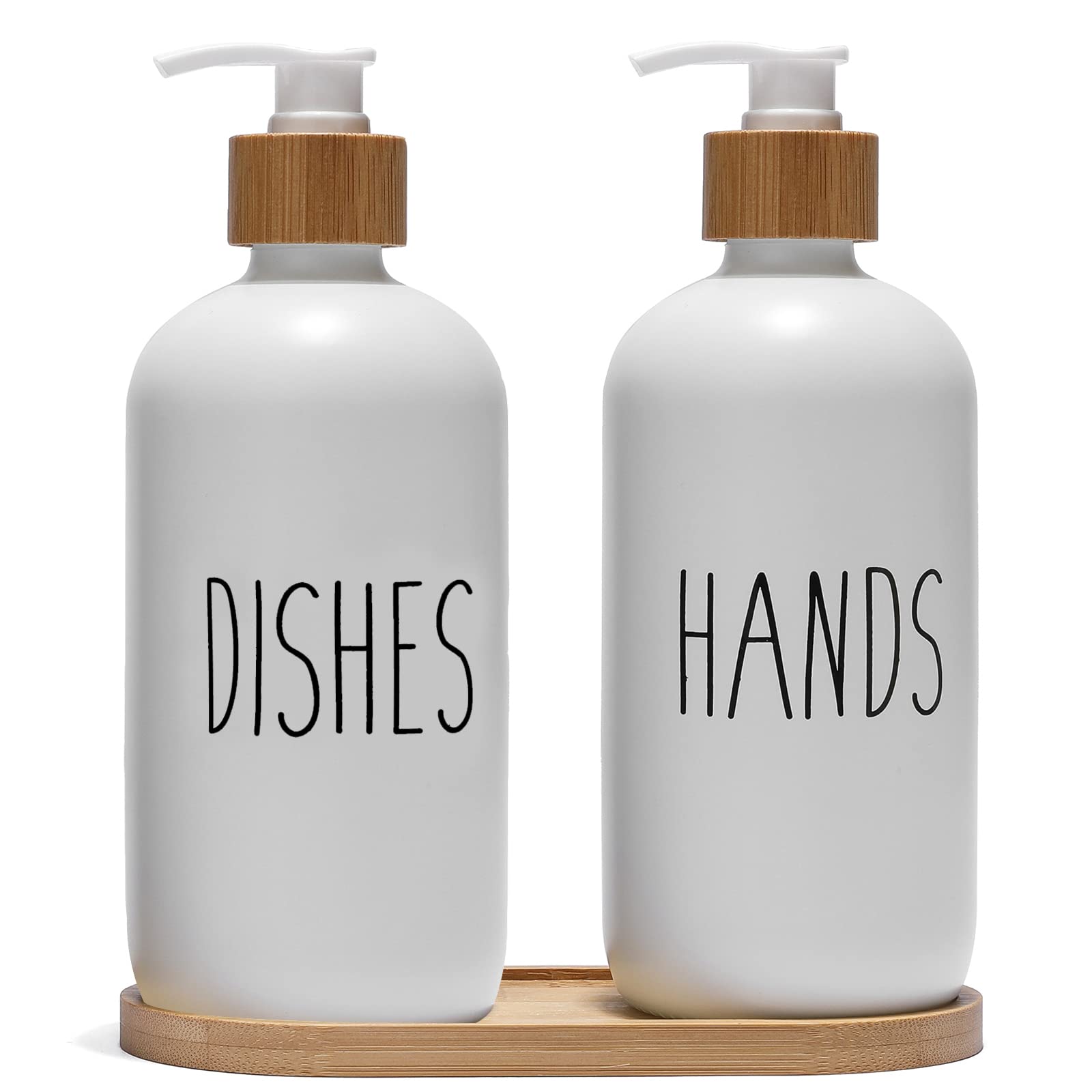 FEILANDUO Glass Soap Dispenser Set | Bamboo Pump & Tray for Kitchen Sink