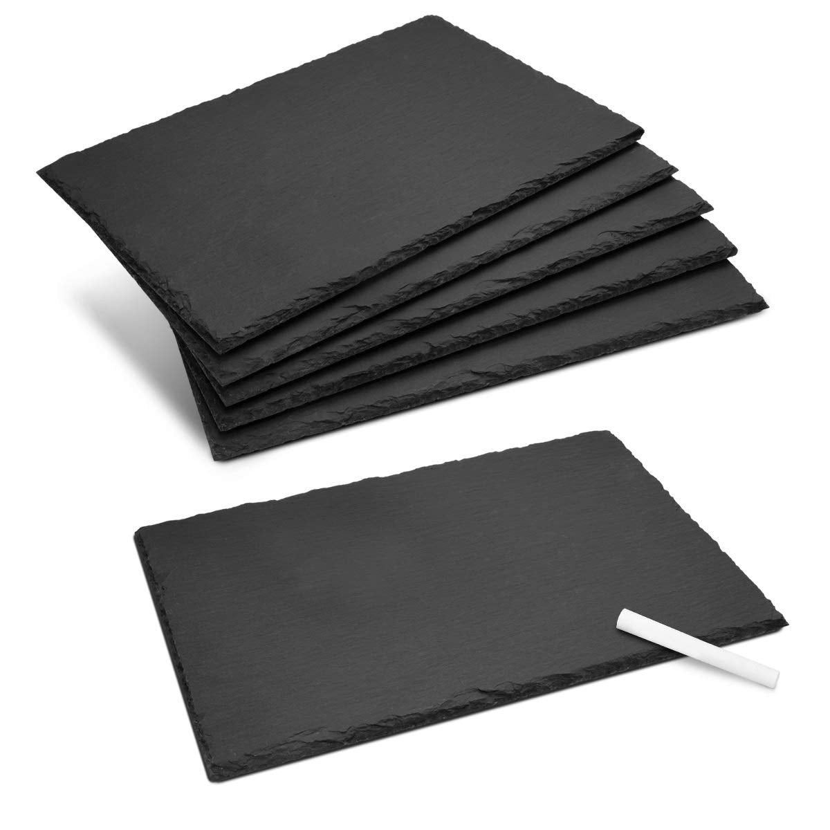 Navaris Slate Serving Plates - Set of 6 Rectangular Stone Placemats - 30x20cm