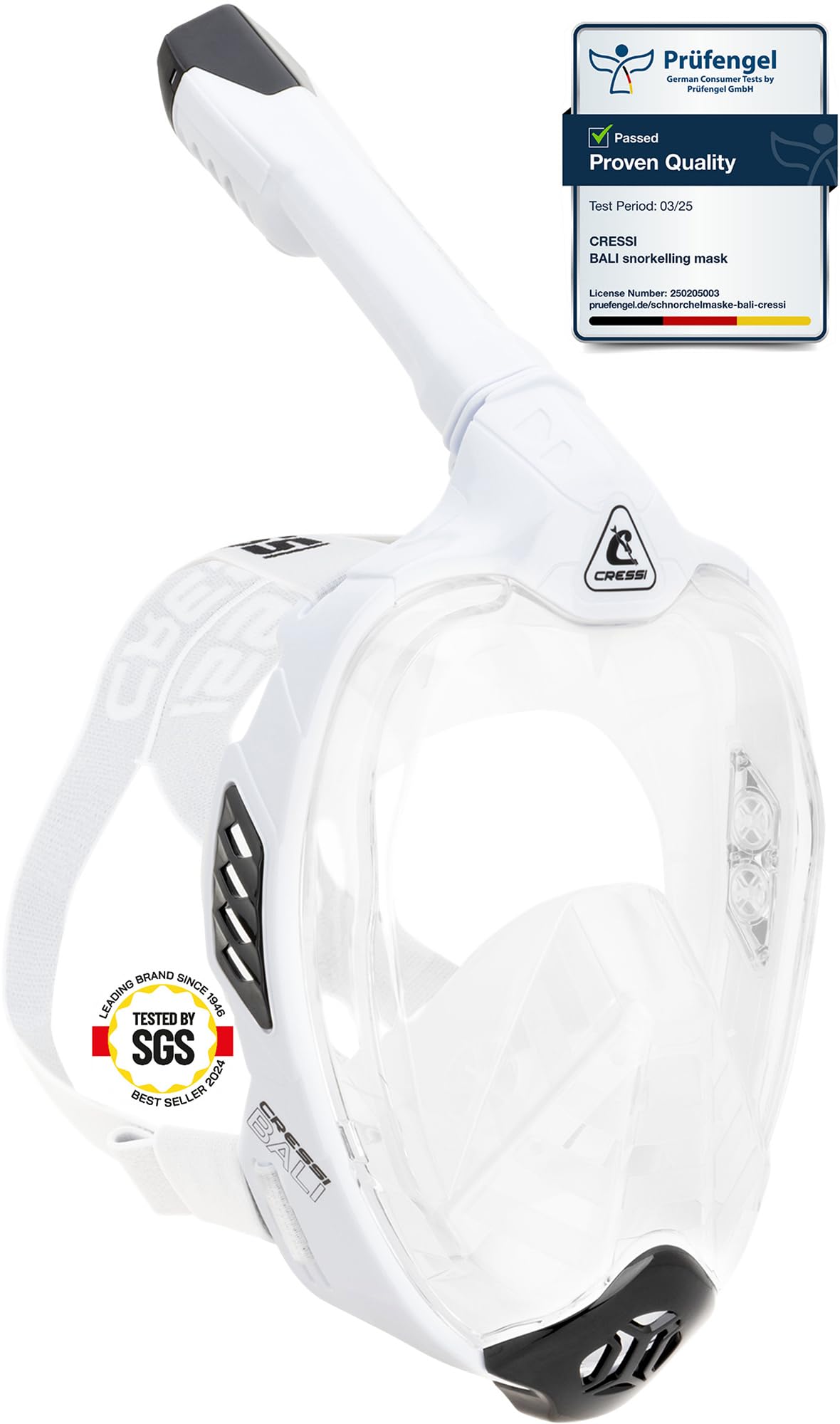 Cressi Bali Full Face Snorkel Mask – Anti-Fog Silicone Mask with Dry Top