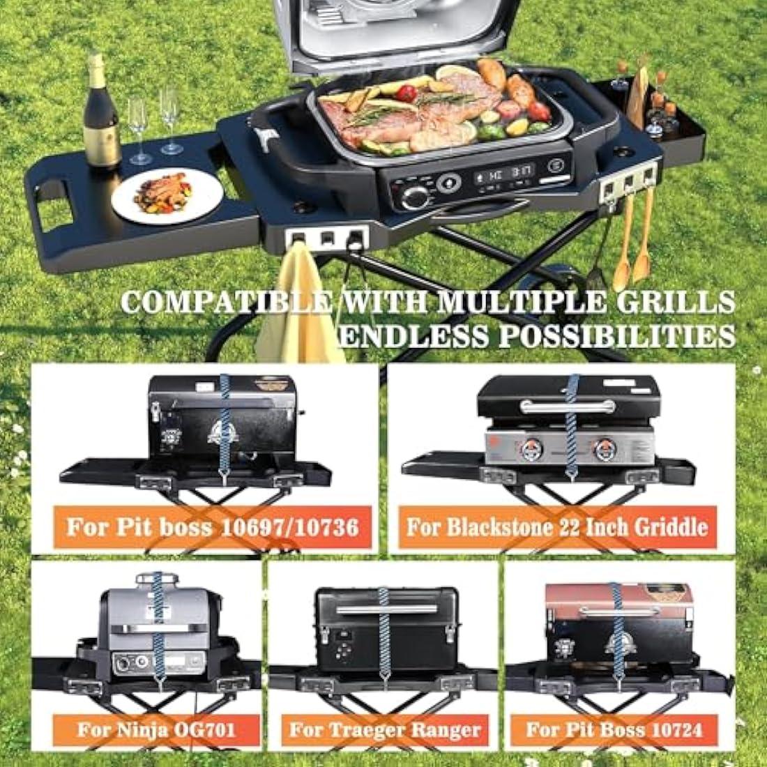 Denmay Foldable Barbecue Trolley – Portable Grill Stand for Ninja Woodfire
