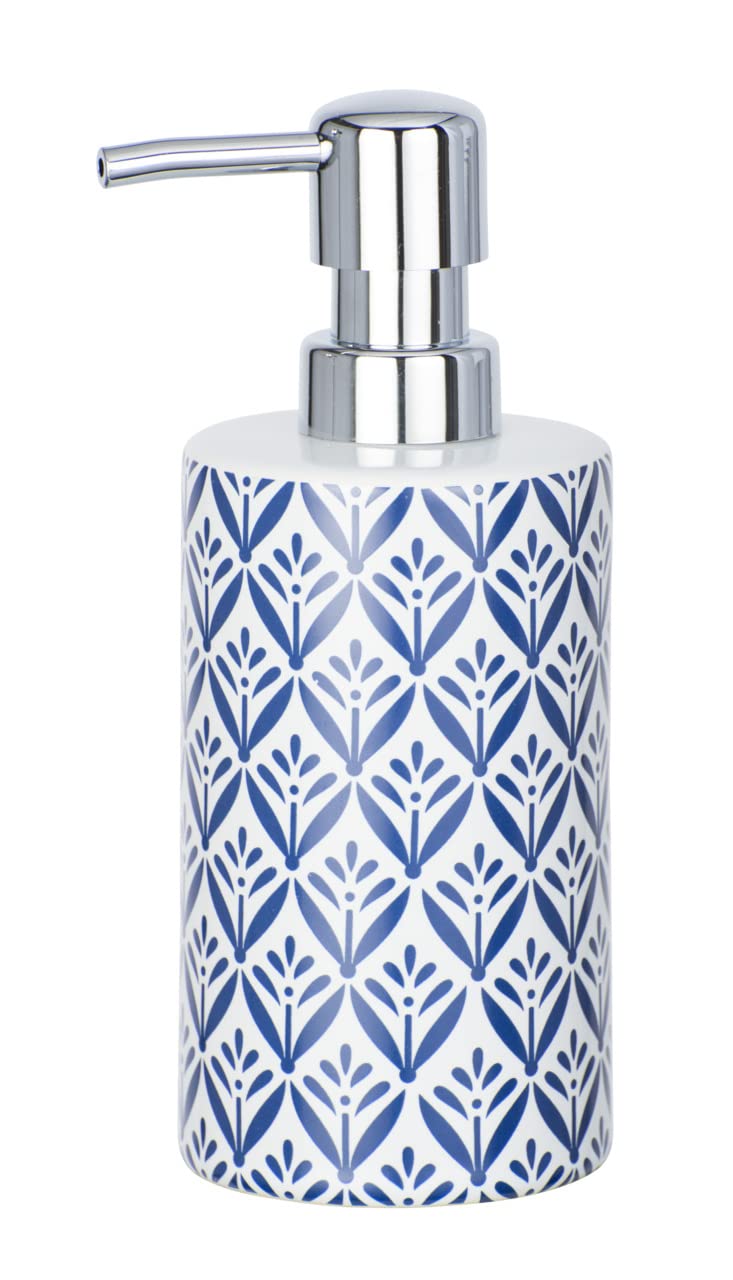 WENKO Lorca Ceramic Soap Dispenser – Blue Mediterranean Style, 360ml