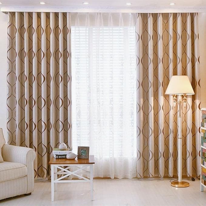 MYRU Striped Eyelet Curtains – 2 Panel Set Blackout Window Treatments, Coffee