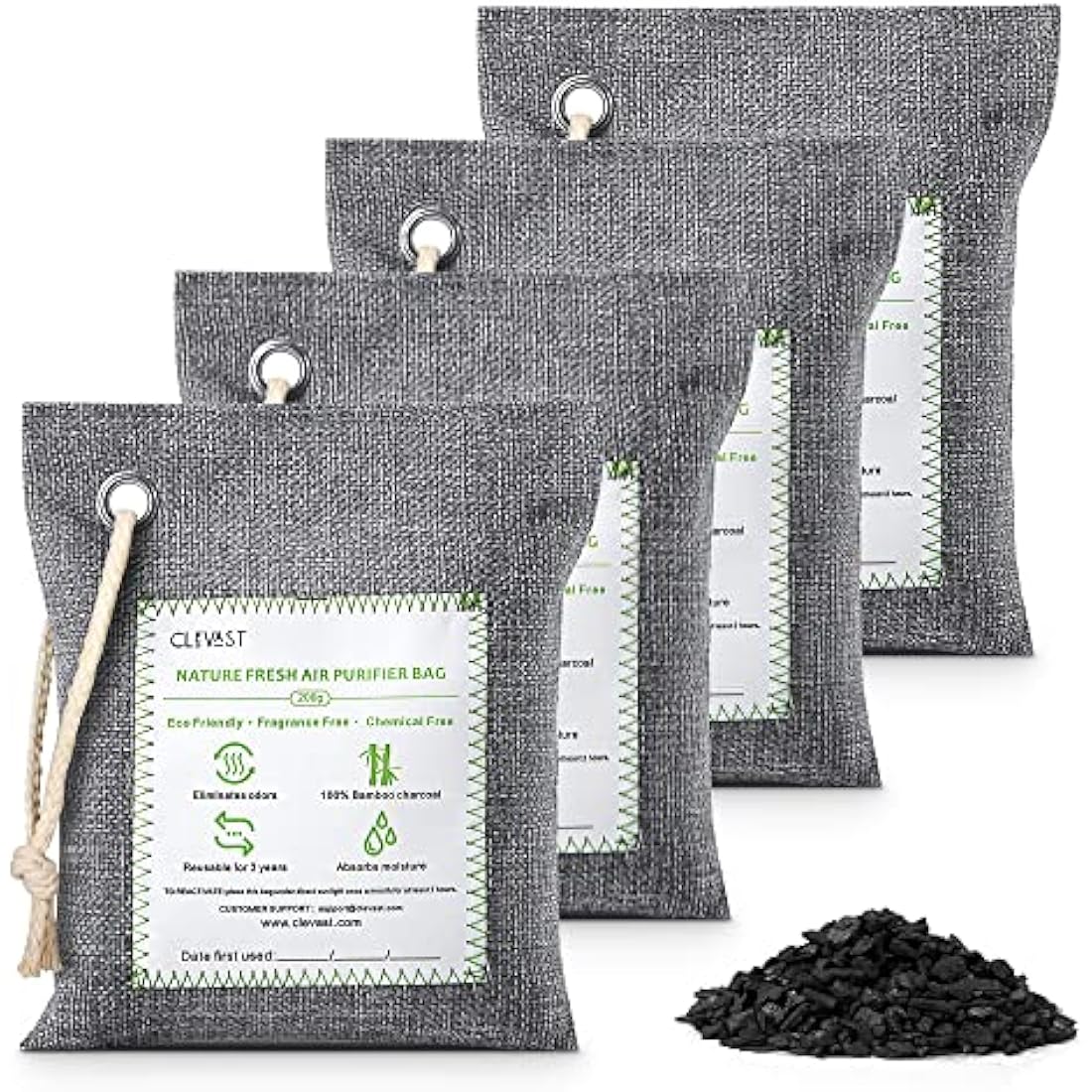 CLEVAST Bamboo Charcoal Air Purifying Bags | 4x200g Natural Odor Absorber