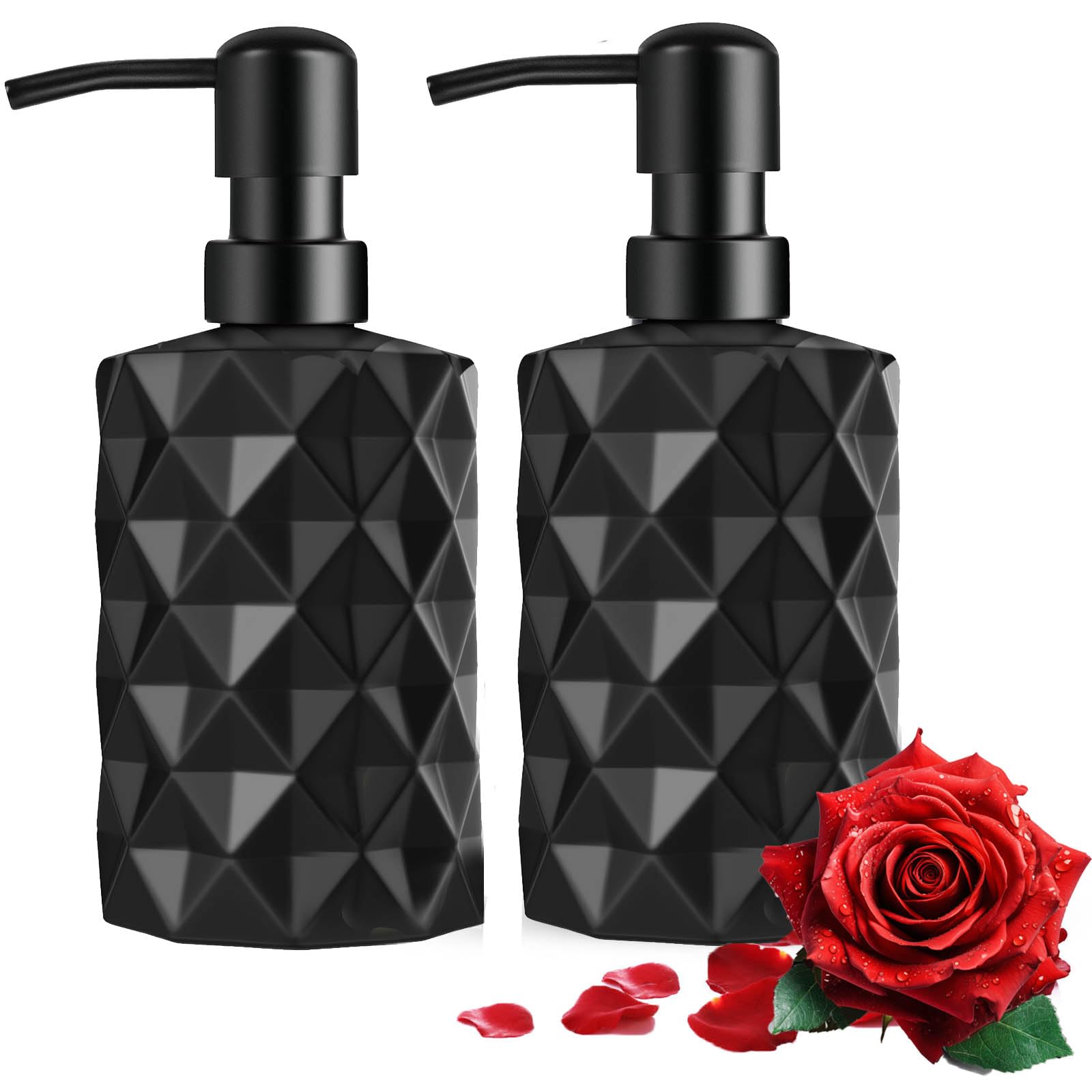2-Pack Glass Soap Dispenser Set | Matte Black 11oz Refillable