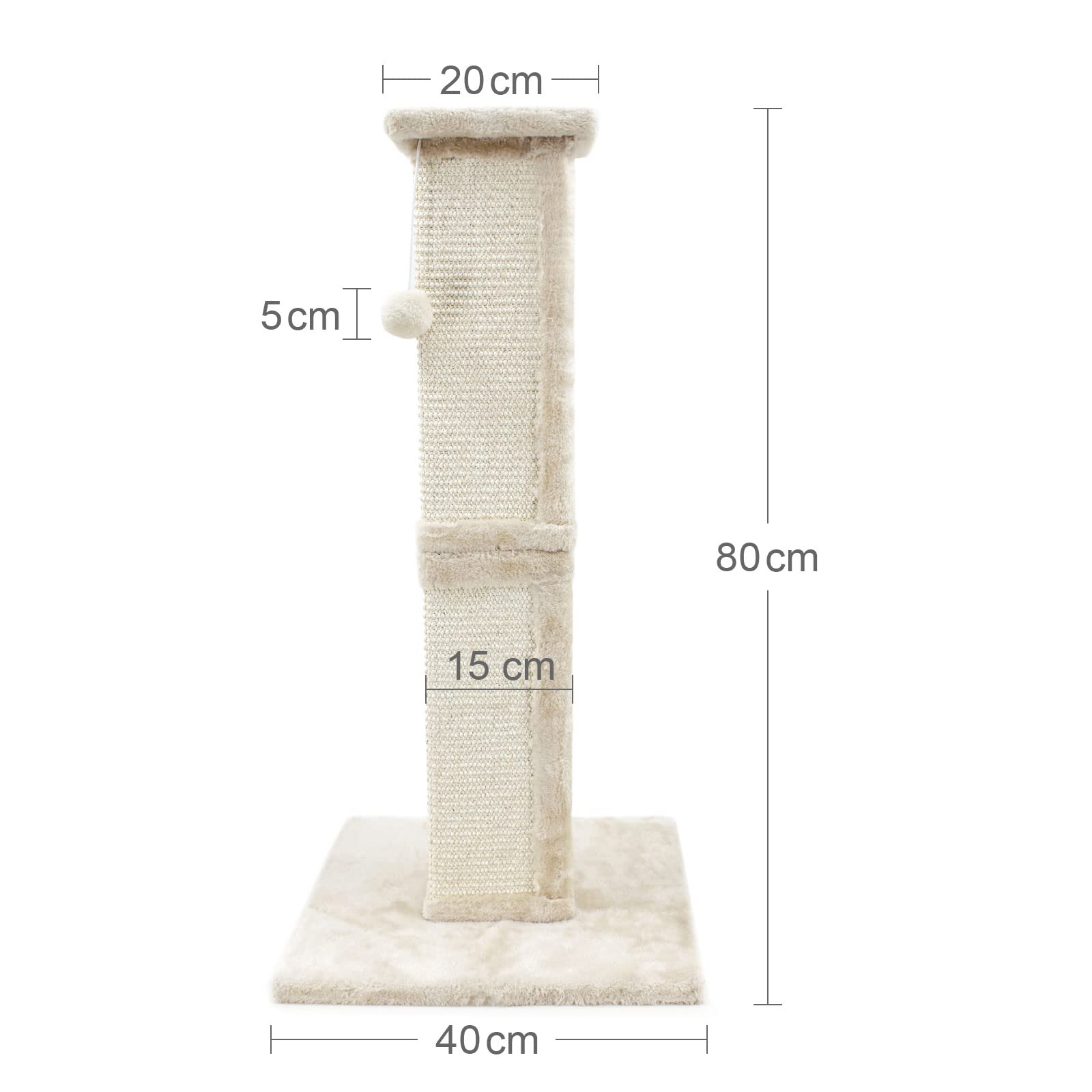 SONGWAY 32 Inch Tall Cat Scratching Post - Natural Sisal & Plush, Beige