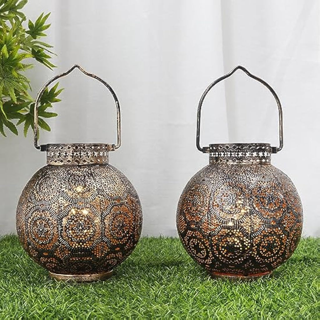TRIROCKS Moroccan Metal Table Lamp Set – Battery Powered LED Lanterns