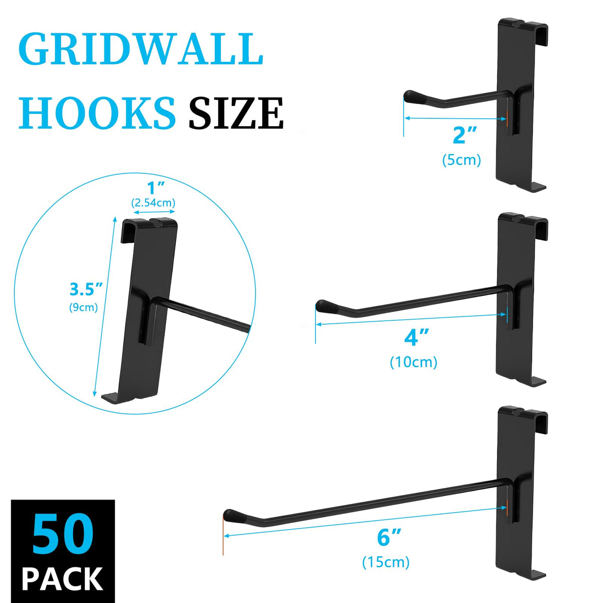 YFNVH 50 Pack Gridwall Hooks, Black Metal Display Hooks, 15 x 9 x 2.5 cm - image 2