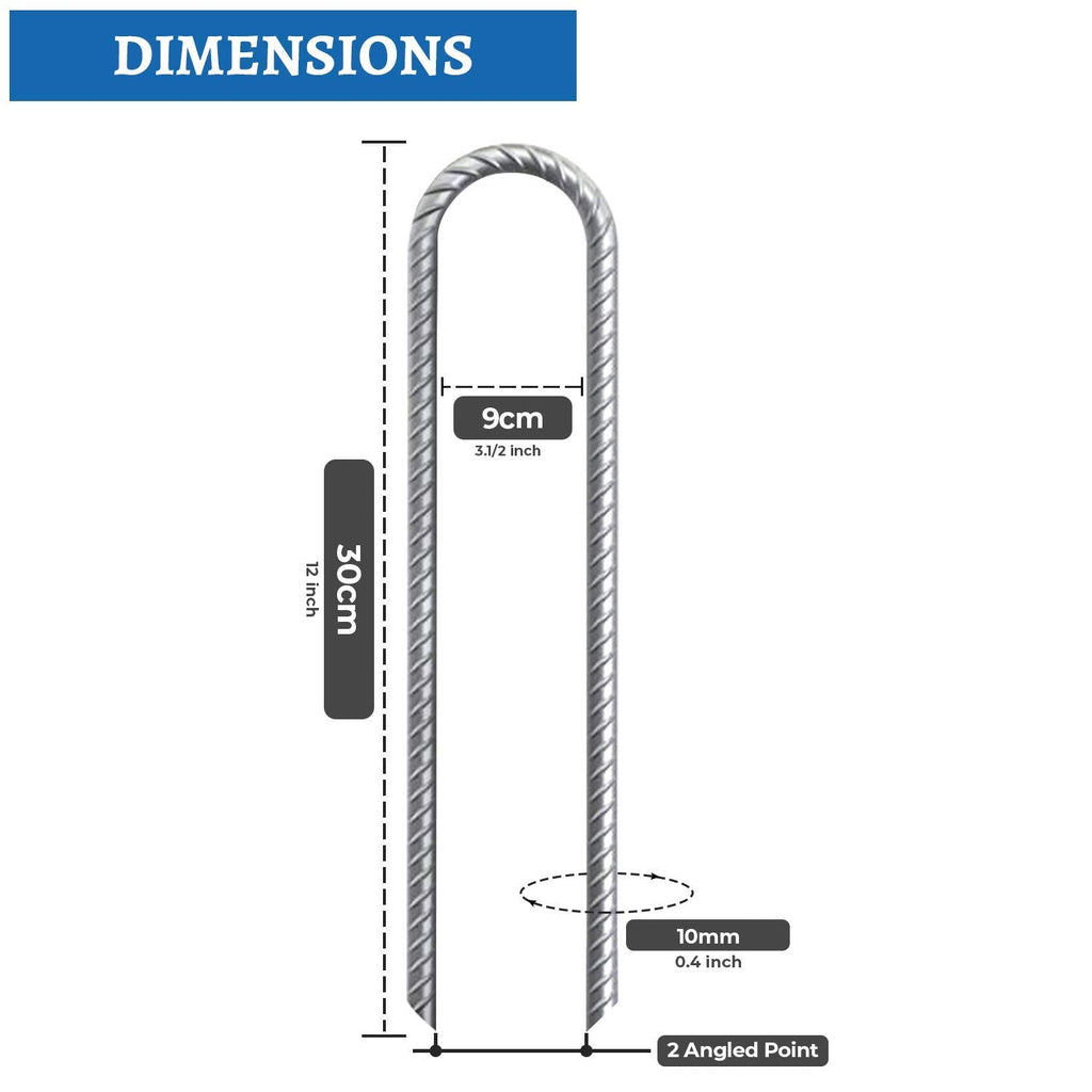 G&B Heavy Duty Galvanized Steel Rebar Stakes | 12-Inch U-Shaped Ground Anchors