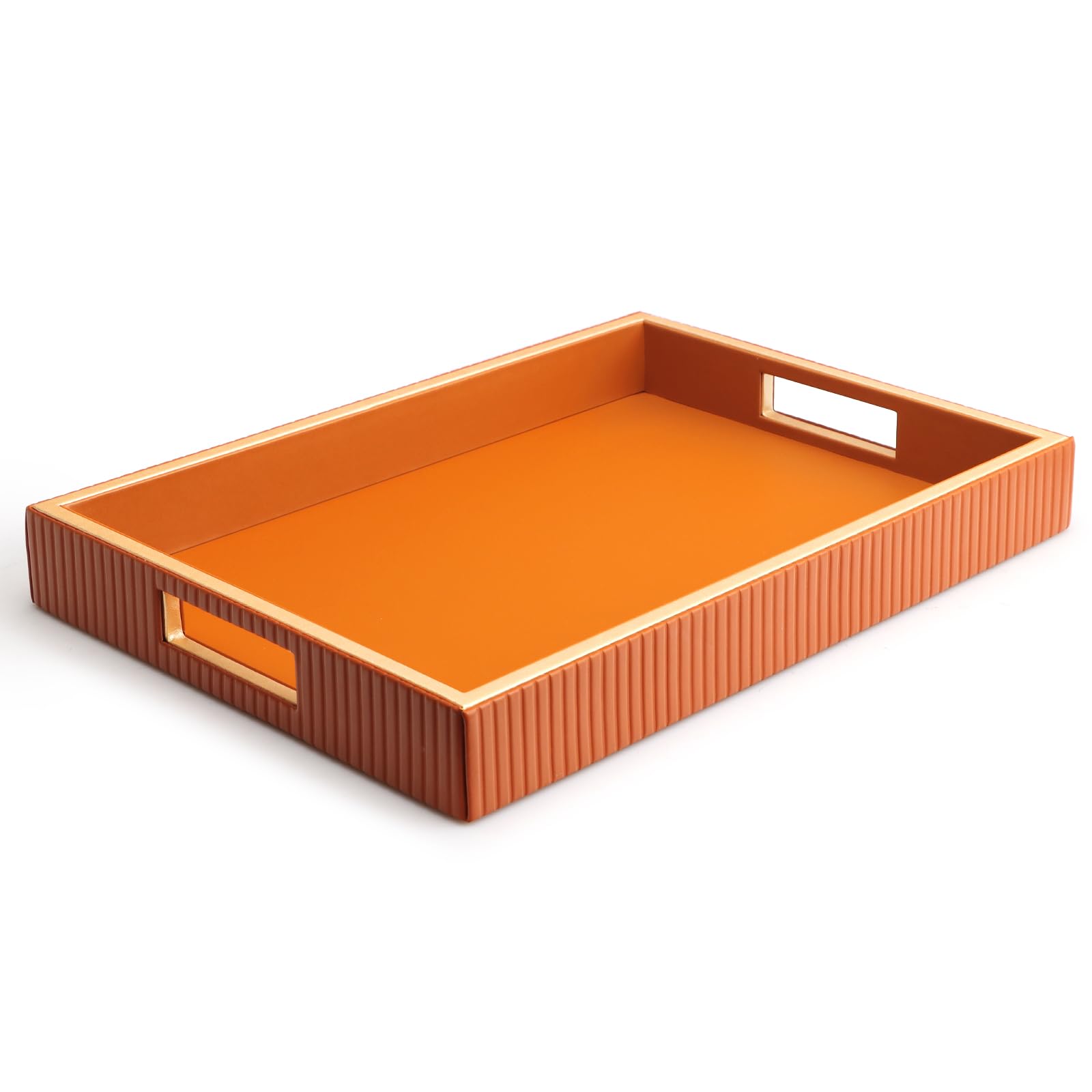 SANZIE Orange Leather Tray – Modern Rectangular Desktop Storage Organizer