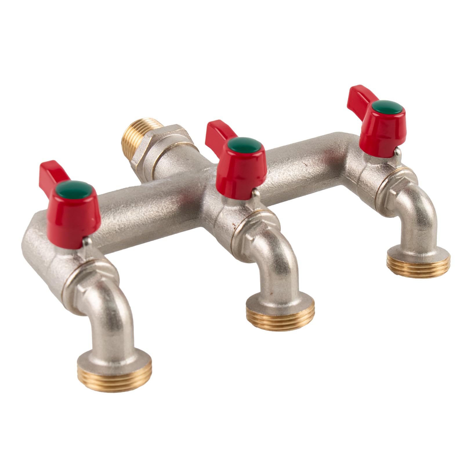 Tesmotor 3-Way Brass Outdoor Water Tap – 1/2" Inlet to 3/4" Triple Outlet