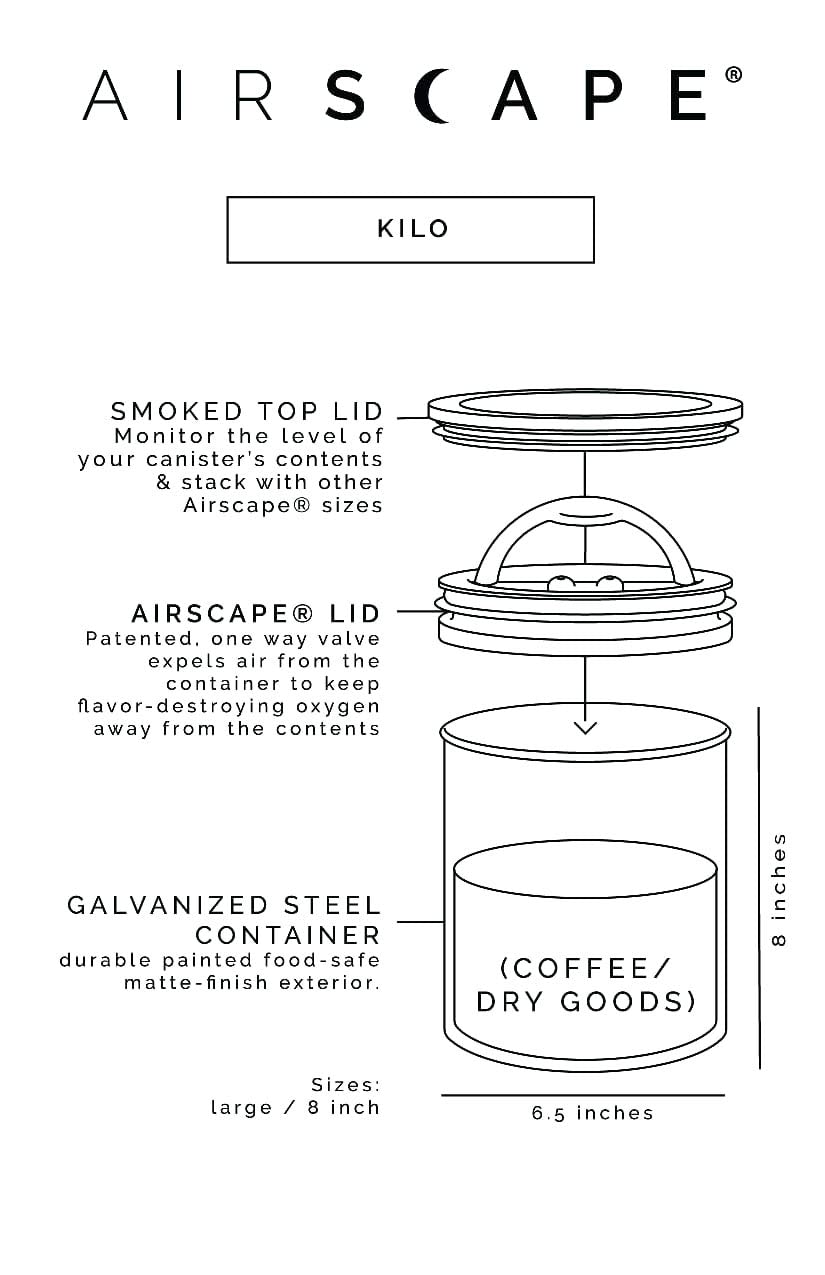 Airscape Kilo Coffee Storage Canister – 1.1kg Airtight Matte Black Steel