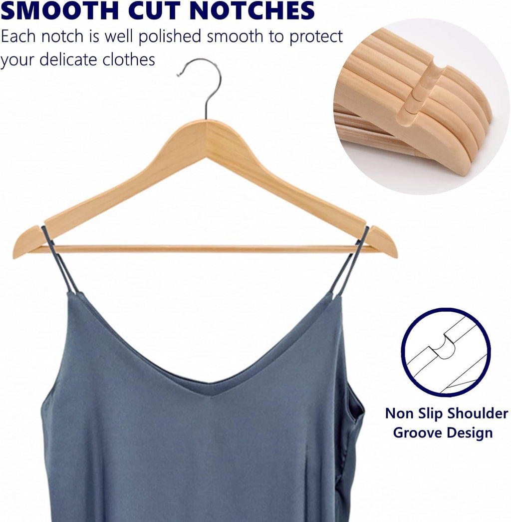 Amber Home Natural Wooden Coat Hangers – 30 Pack Non-Slip Suit Hangers