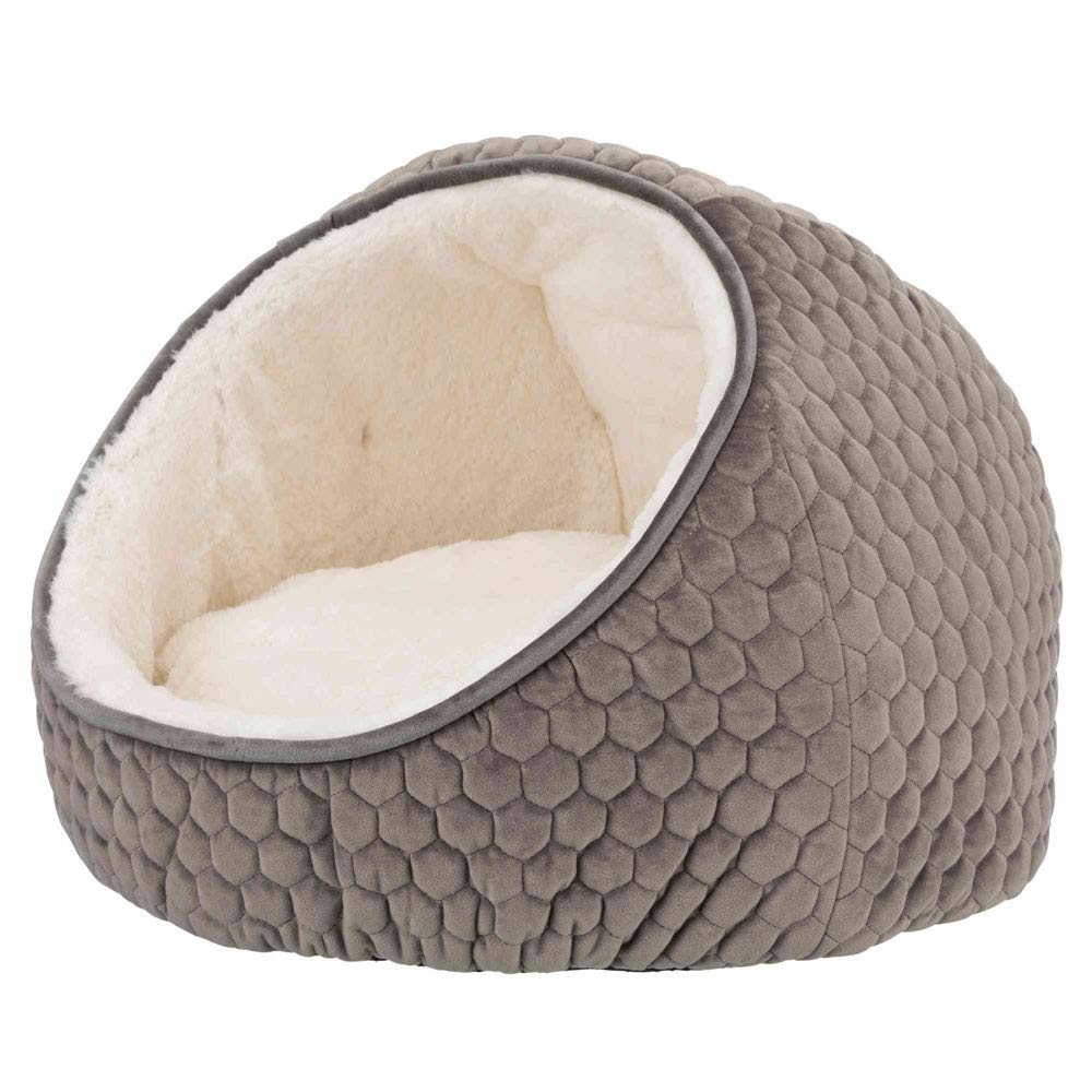 TRIXIE Livia Pet Cave - Plush Velvet Cat & Dog Bed, Taupe/Cream