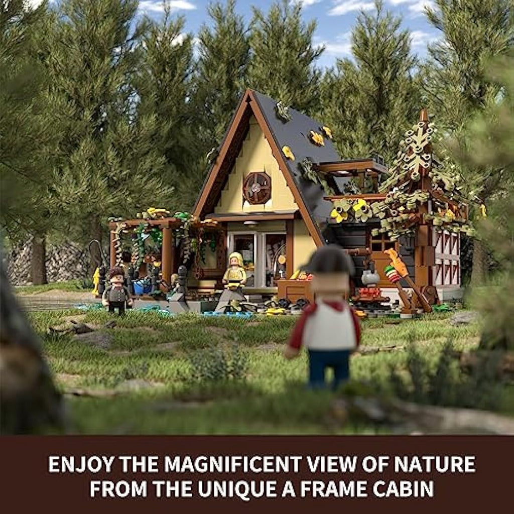 FUNWHOLE A-Frame Cabin Building Bricks Set with LED Lights - 2061 PCS