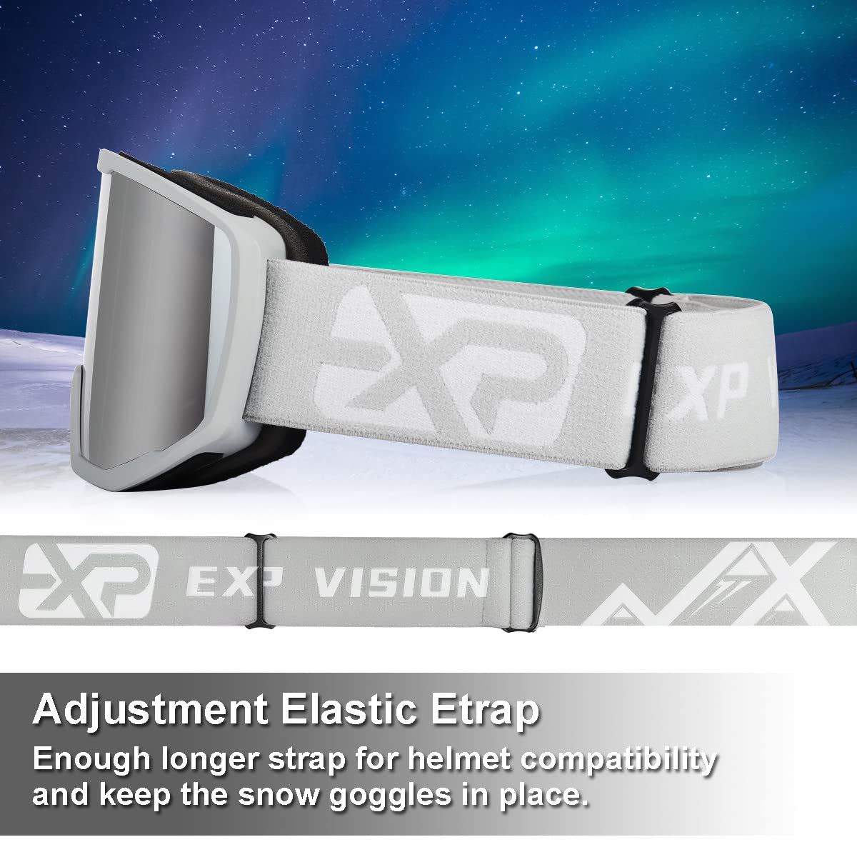 EXP VISION Ski Goggles | OTG Anti-Fog Snowboard Goggles - Grey/Silver