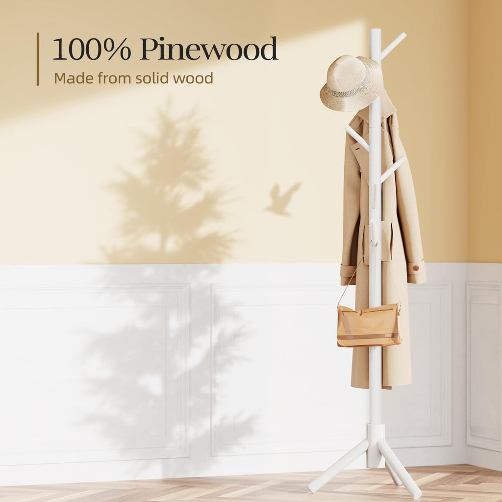 Pipishell Wooden Coat Rack – 8 Hooks Freestanding Adjustable Coat Tree
