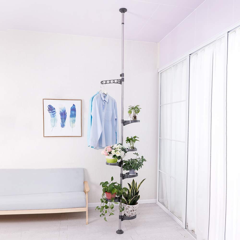 BAOYOUNI 7-Tier Indoor Plant Pole – Tension Rod Flower Pot Stand, Grey