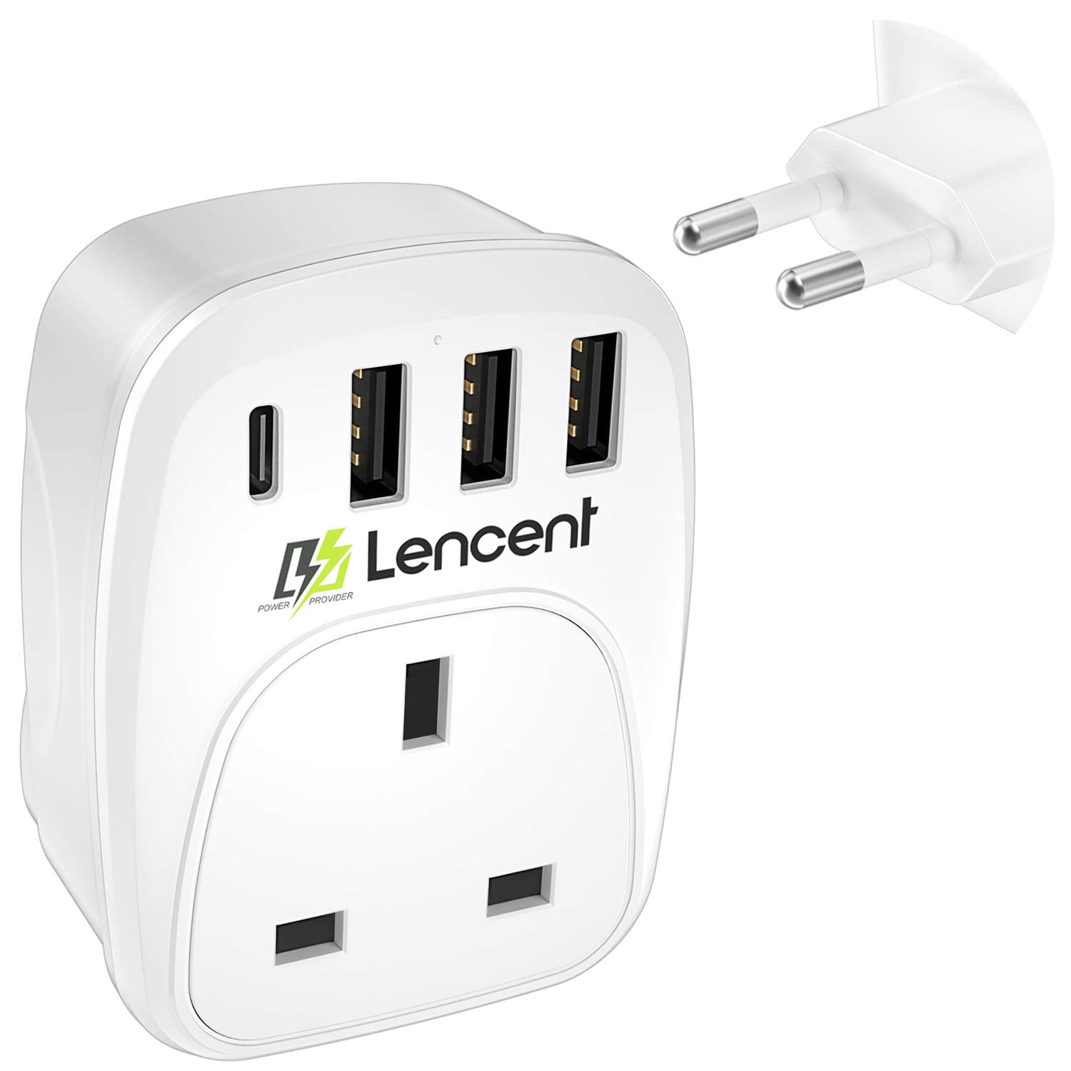 LENCENT UK to Italy & Europe Travel Adapter with 3 USB & 1 USB-C