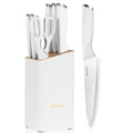 hecef 7-Piece Kitchen Knife Block Set | Stainless Steel - White