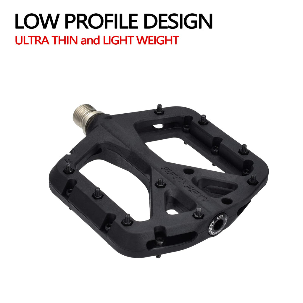 FIFTY-FIFTY MTB Pedals | Nylon Composite 9/16" Wide Flat Platform - Black