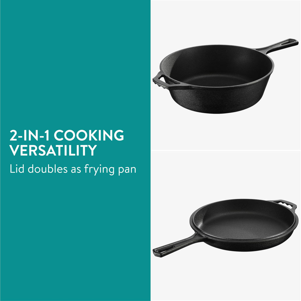 Navaris Pre-Seasoned Cast Iron Dutch Oven – 3.4L Casserole Dish with Pan Lid