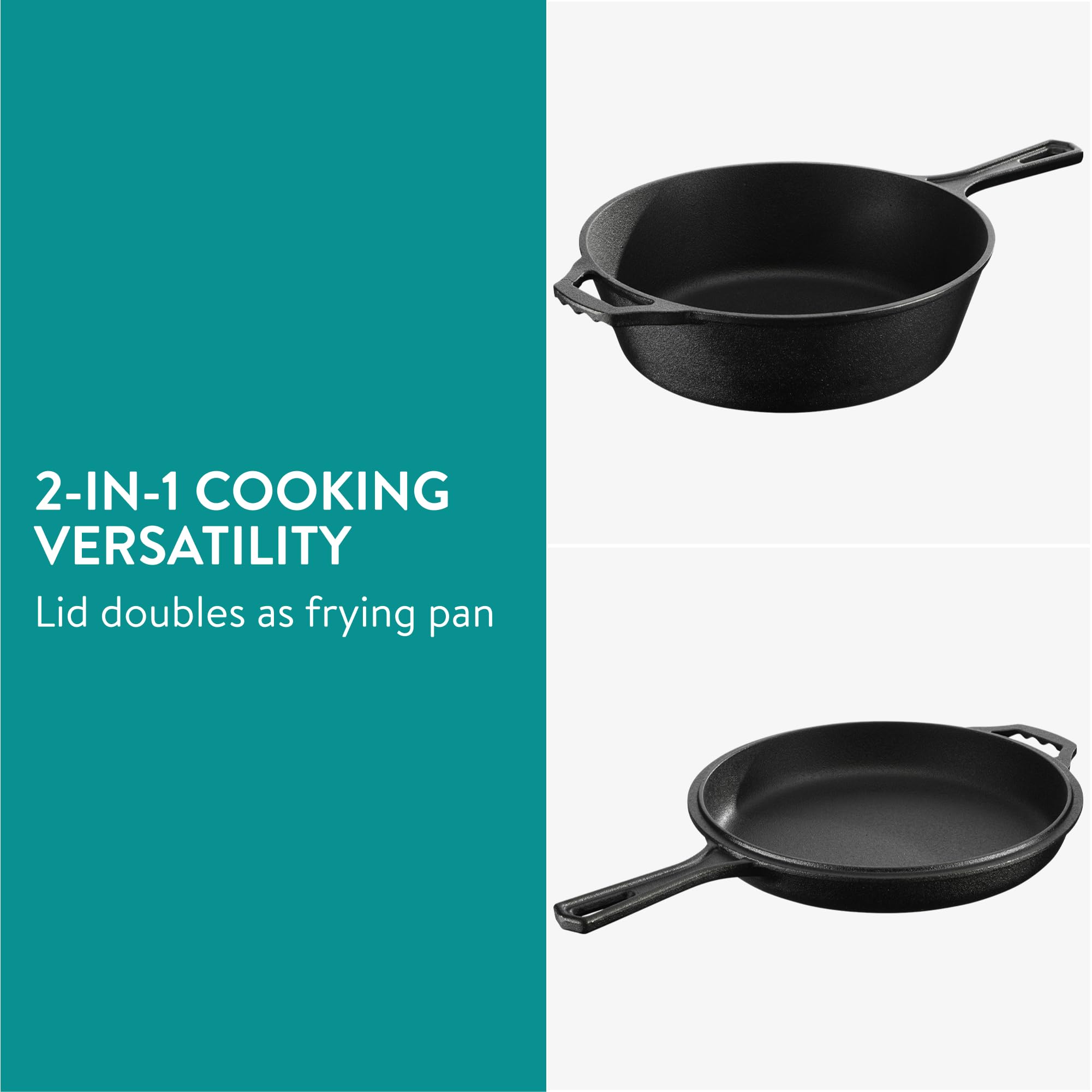 Navaris Pre-Seasoned Cast Iron Dutch Oven – 3.4L Casserole Dish with Pan Lid
