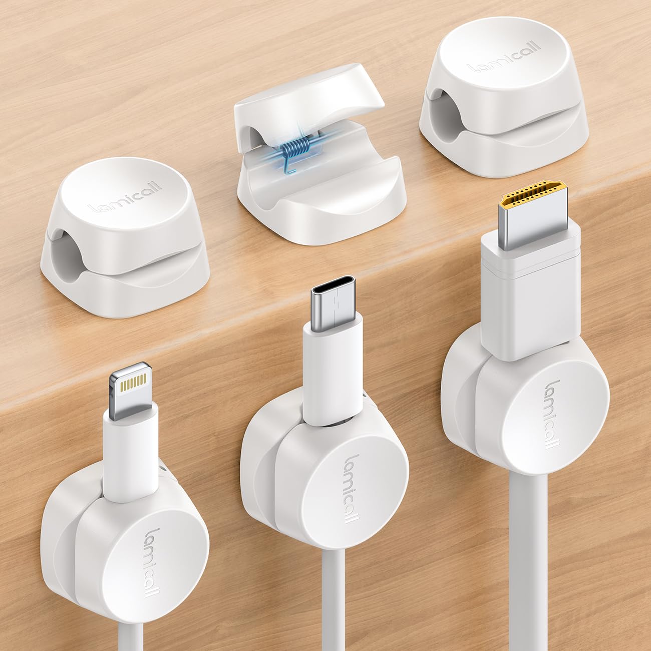 Lamicall 6 Pack Spring Cable Holder Clips – White Cord Management