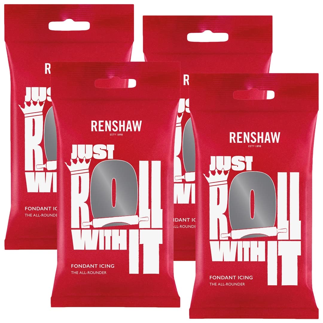 Renshaw Grey Ready to Roll Fondant Icing – Sugar Paste, 4 x 250g