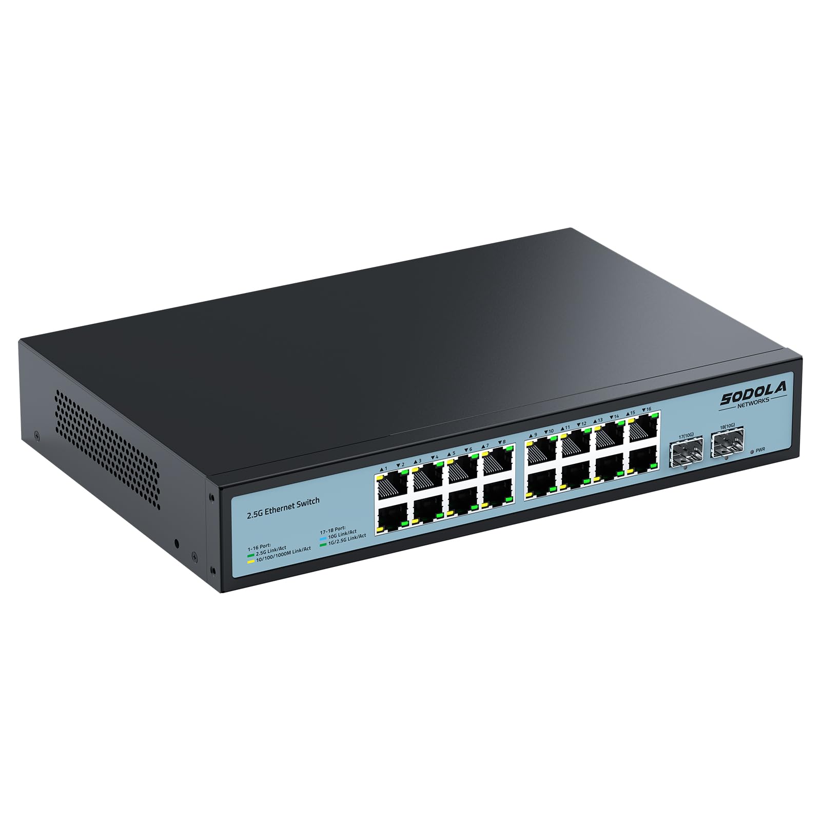 SODOLA 18 Port 2.5Gb Ethernet Switch | 16x 2.5G & 2x 10G SFP+ Fanless
