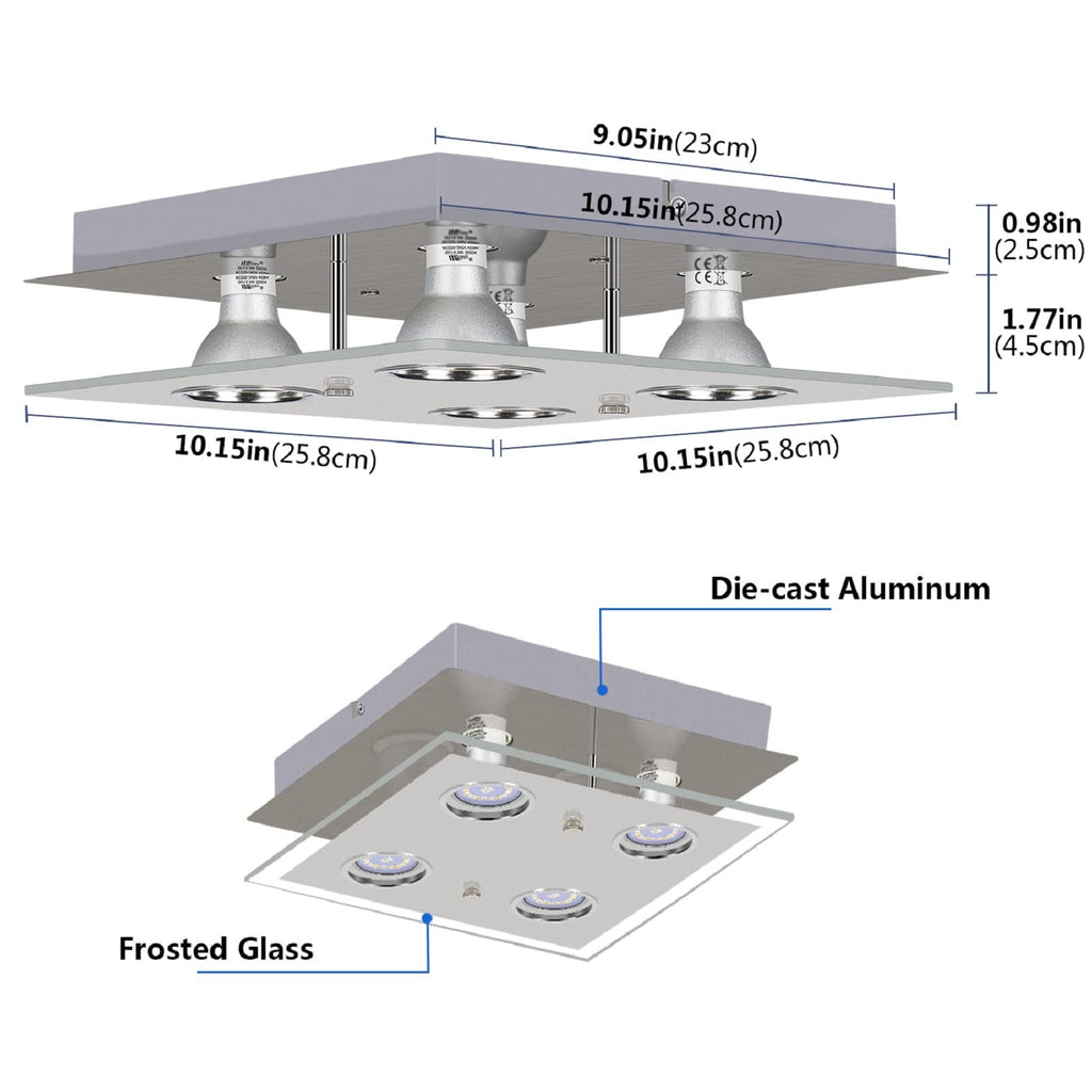 Allesgute 4-Way Flush Ceiling Light | Chrome Square Spotlight 6000K
