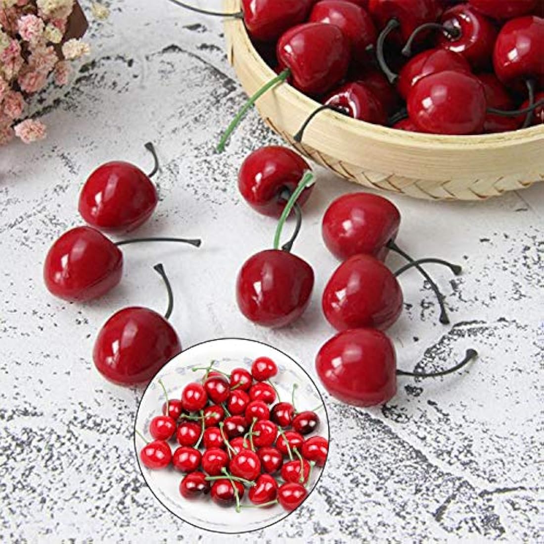 Jolof Store 50 Pcs Artificial Red Cherries – Foam Fruit Vase Filler